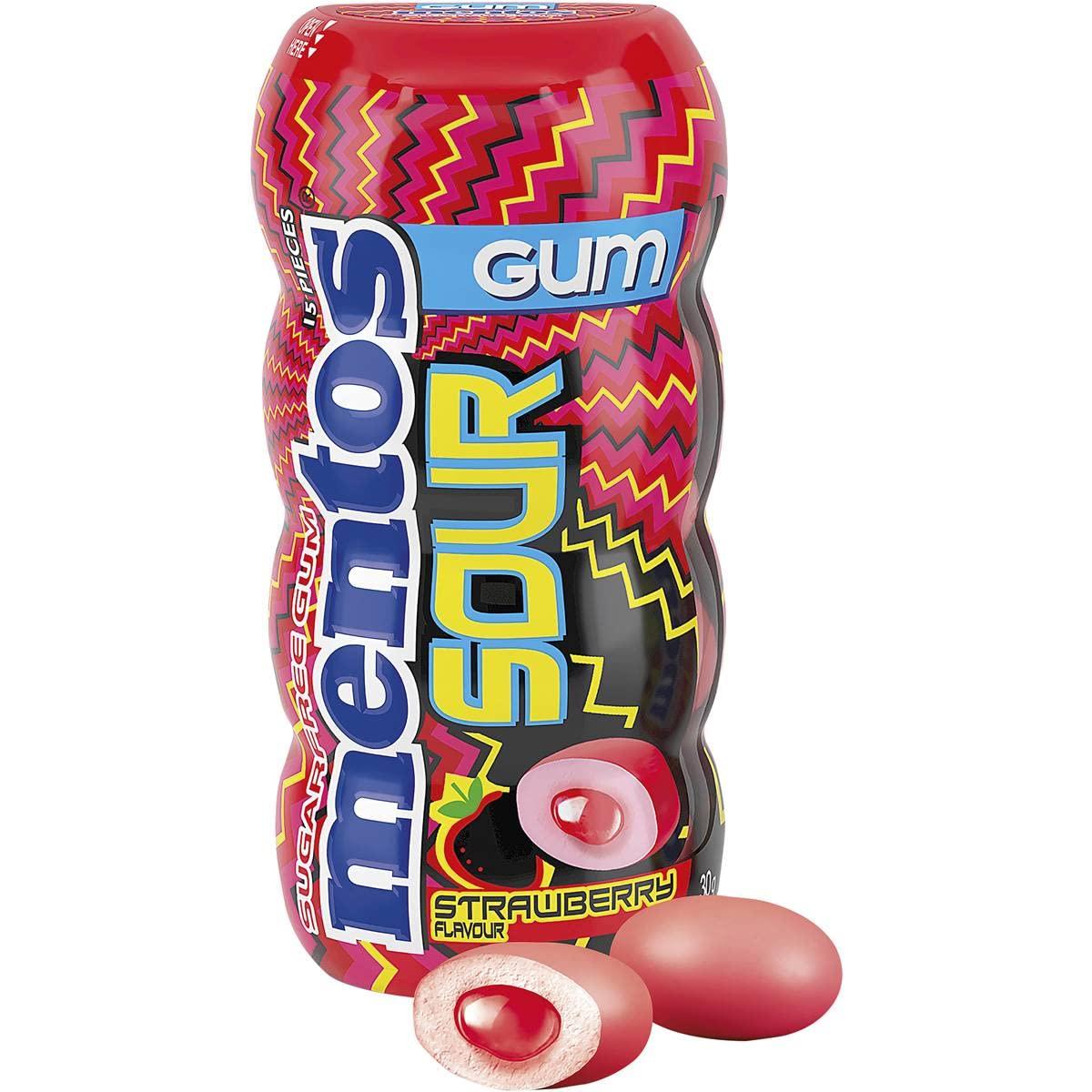 Generic Mentos Sour Gum With Strawberry Flavor Without Sugar (Contains Sweeteners) 30g Pack Of 2 (Imported)