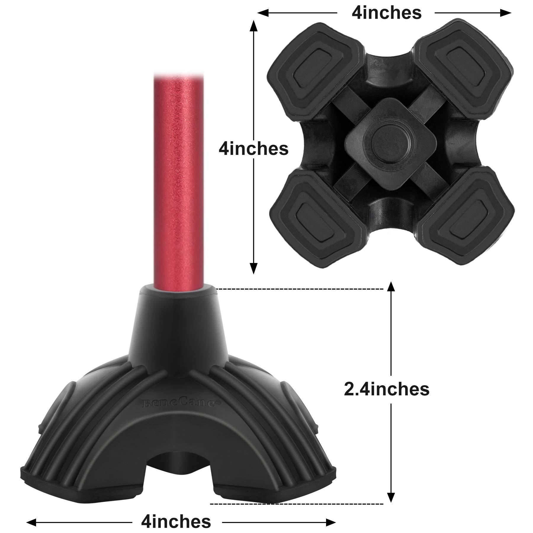 BeneCane BeneCane Cane Tip - Self Standing Quad Base Replacement for Walking Cane,4 Prong Rubber Cane Foot Pad