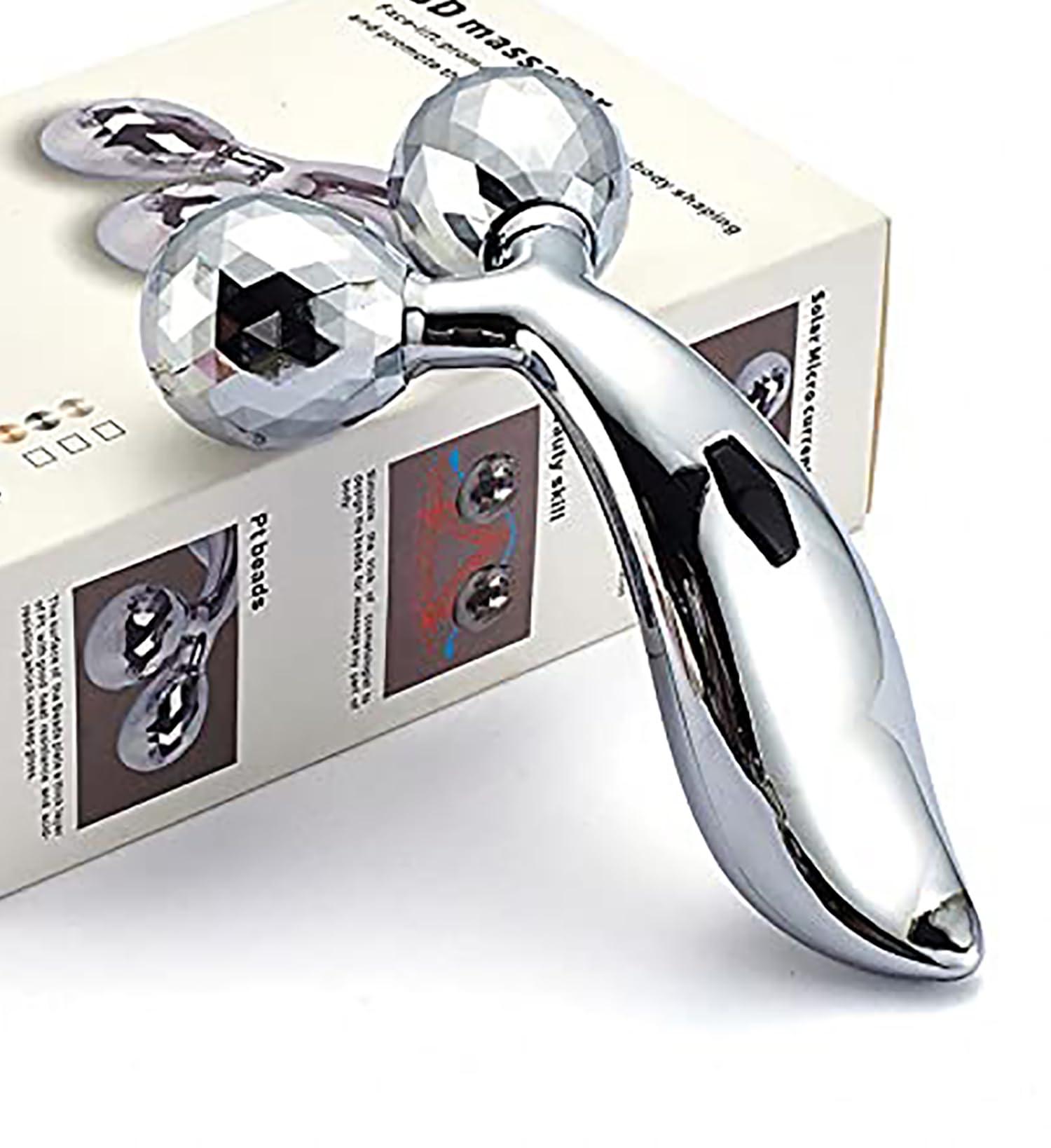 VIRTUAL WORLD Virtual World Facial and Body Massage Roller - Solar Powered 3D Manual Massager for Skin Lifting and Wrinkle Removal (Silver)