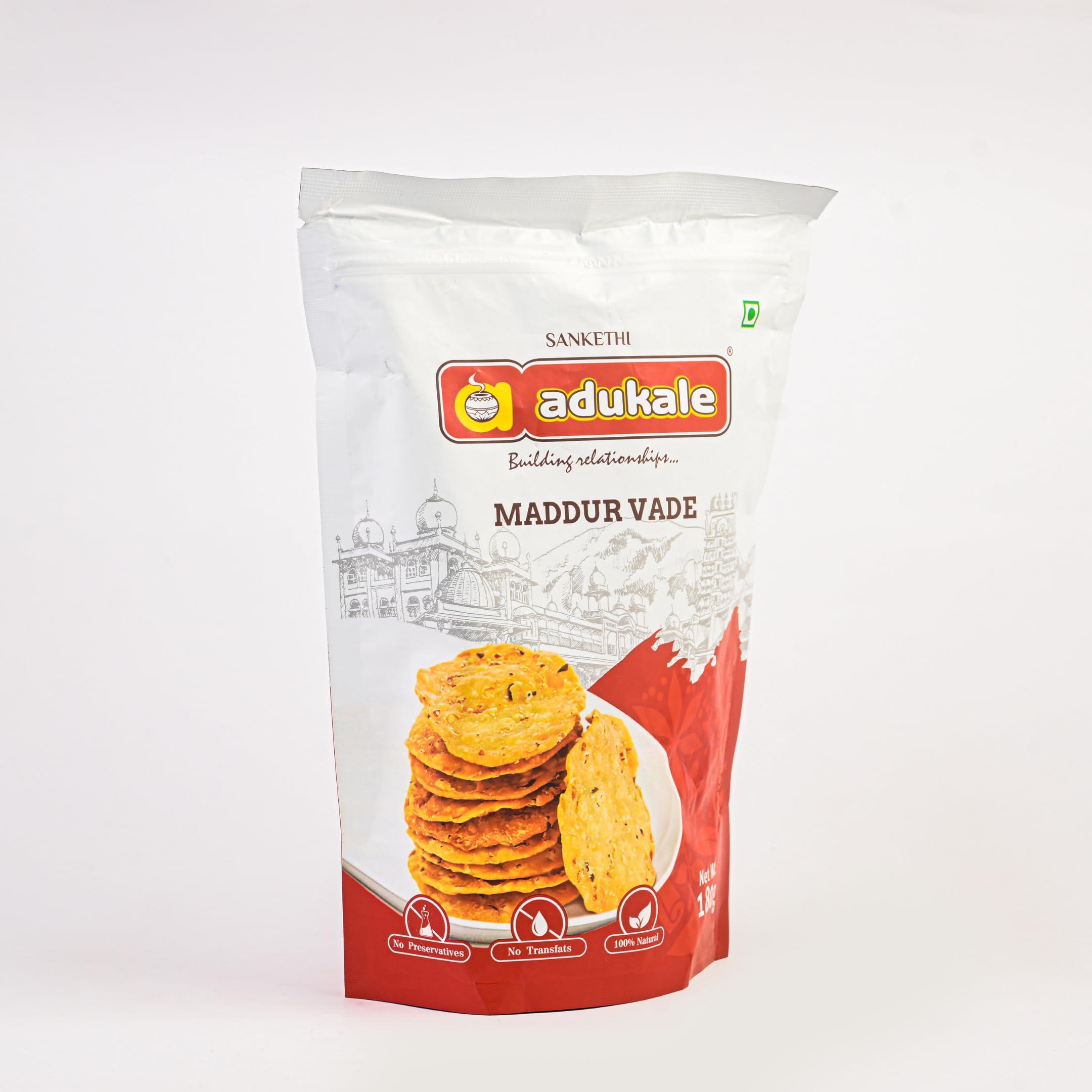 adukale Adukale Maddur Vade Combo | South Indian Snacks | No Palm Oil | 180 Gram Pack (Pack of 2 Combo)