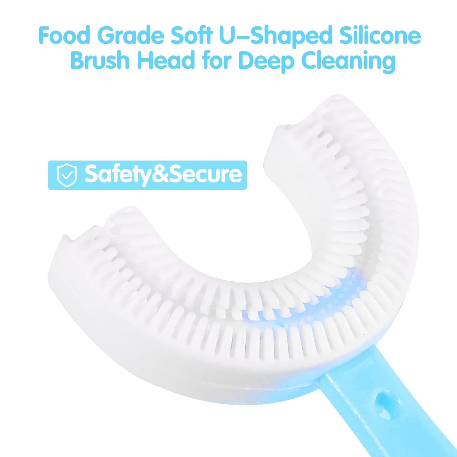 Diniva Diniva Kids U-Shaped Toothbrush, Food Grade Soft Silicone Brush Head, Oral Teeth Cleaning Full Mouth Toothbrush Design for 2-9 Year Toddlers and Children (Blue)