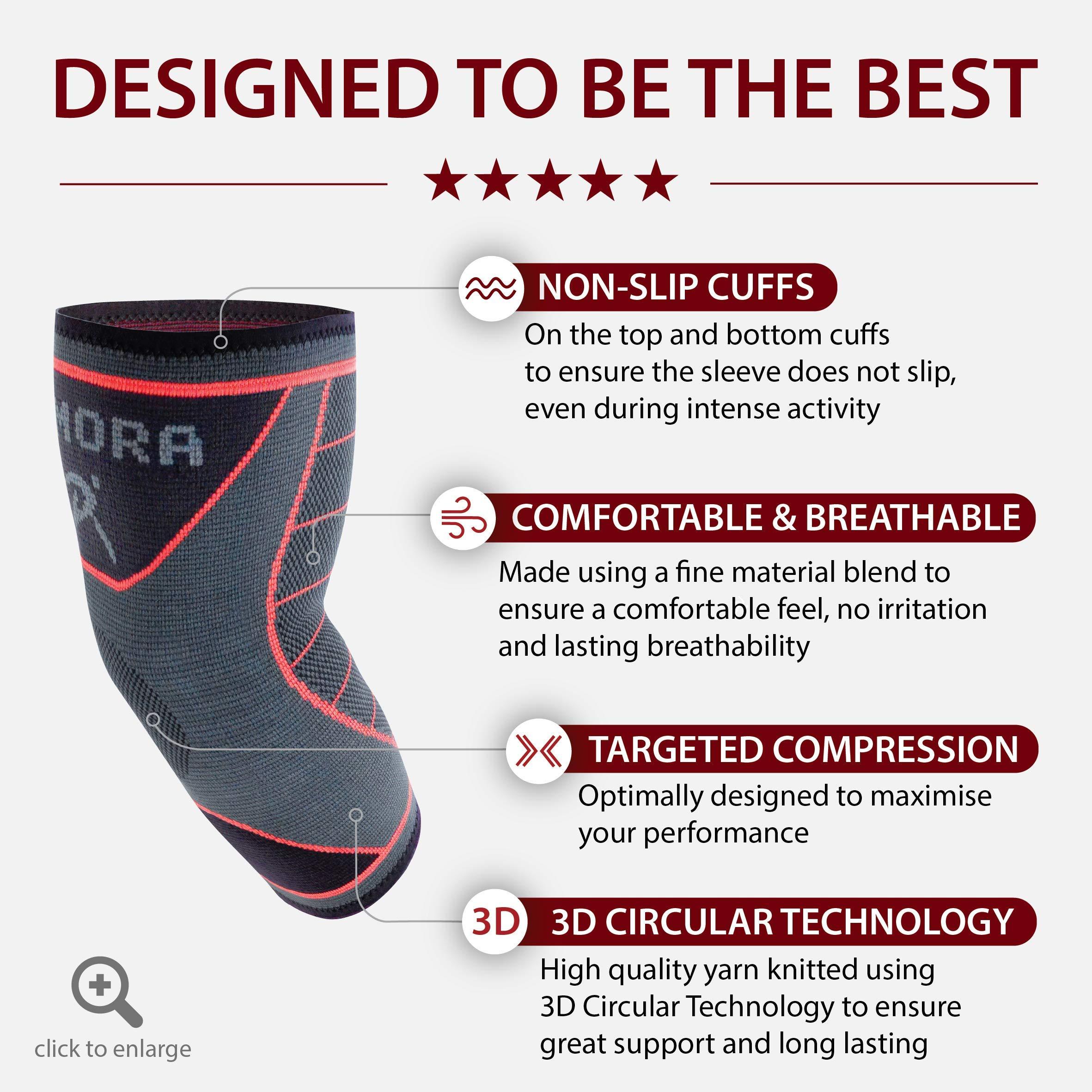 Rymora Rymora Fitness Elbow Brace- L, Compression Support Sleeve for Tendonitis, Tennis Elbow, Golf Elbow Treatment, Weightlifting & Weak Joints - Reduce Joint Pain During Any Activity!