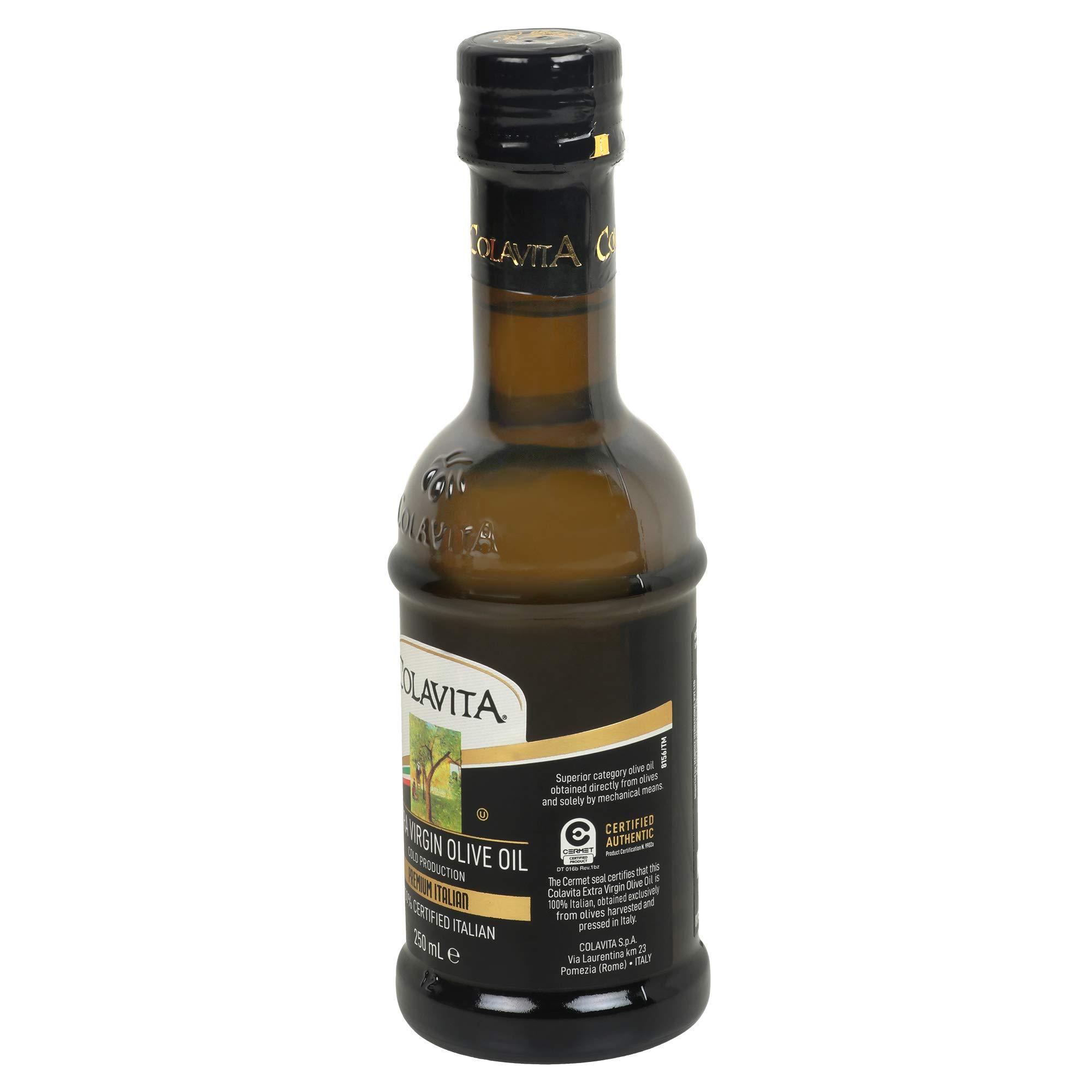 COLAVITA Colavita Extra Virgin Olive Oil (250 ml) | Italian Premium Selection | Imported from Italy | Premium Olive Oil for Cooking, Dips and Marinades | Cold Pressed Oil from Italian grown Olives | Timeless Bottle Pack