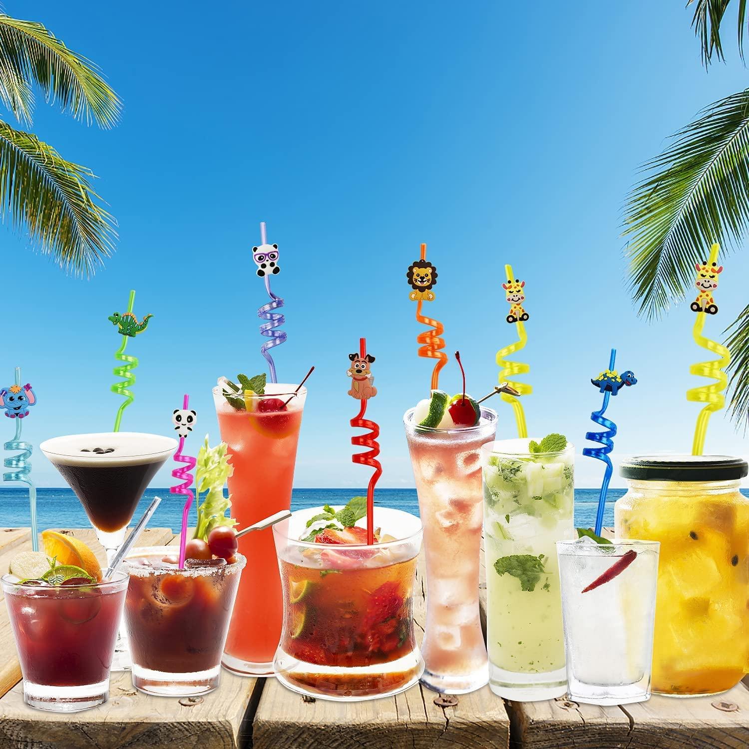 TWIN SEVEN TWIN SEVEN® Reusable Plastic Drinking Party Curly Straws for Kids, Birthday Decorations, Girls Party, Flavors Smoothie, Milkshakes – Cartoon Character (Pack of 4)