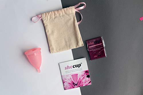 SheCup L (L = Longer stem for better grip) Recommended for beginners,  Researched & Certified Soft Menstrual Cup 