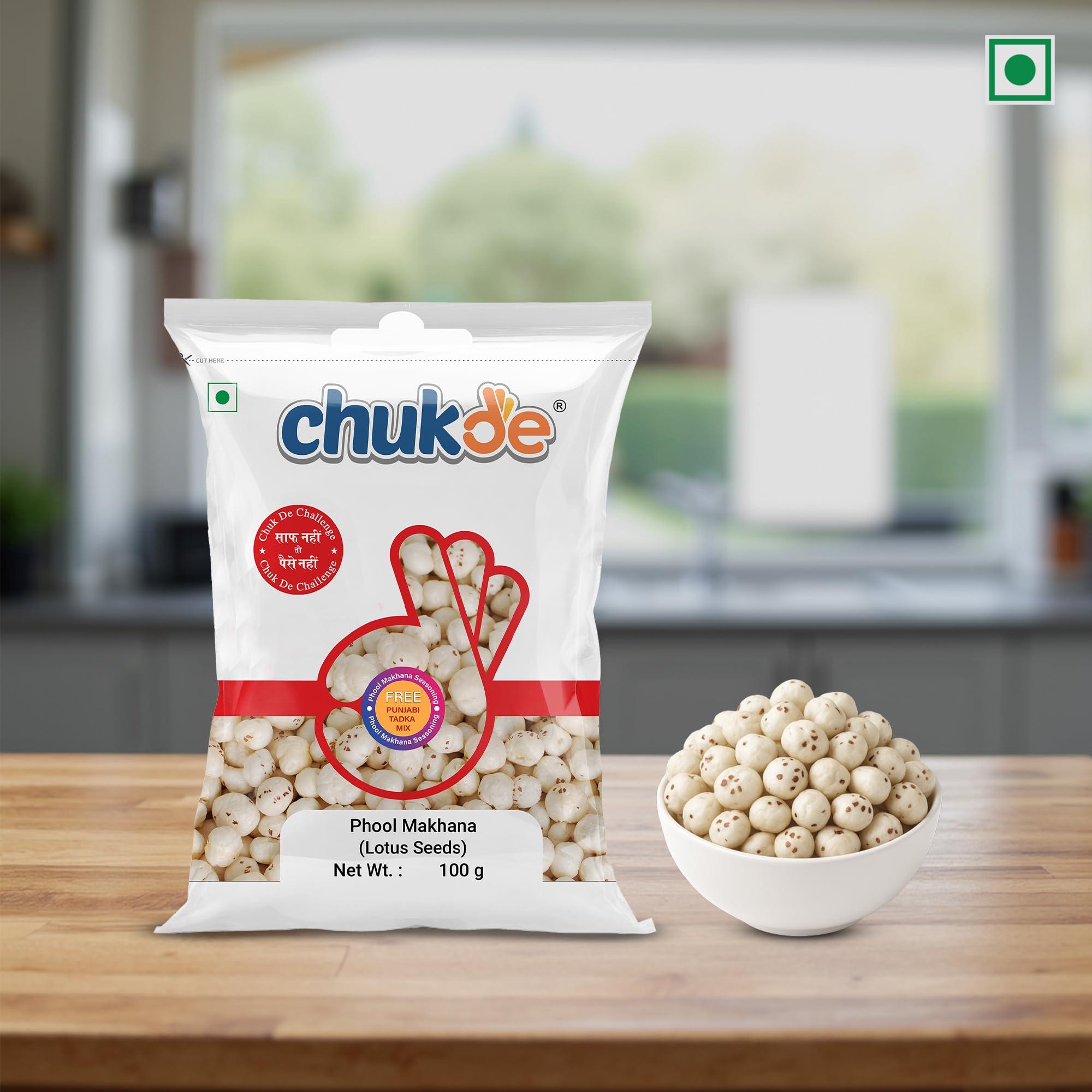 CHUKDE Chukde Phool Makhana - Fox Nuts - 100 Gm: Low-Calorie, Rich in Protein, Antioxidants, and Heart-Healthy Snack. Perfect for Sabzi, Kheer, Pilaf, and Curries.