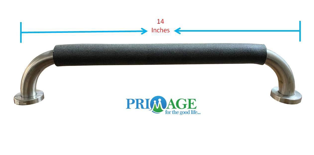 Primage - for the good life Primage - for the good life Stainless Steel Bathroom Safety Grab Bar with Anti-Slip Grip (12 Inch Length, 1.5 Inch Diameter)