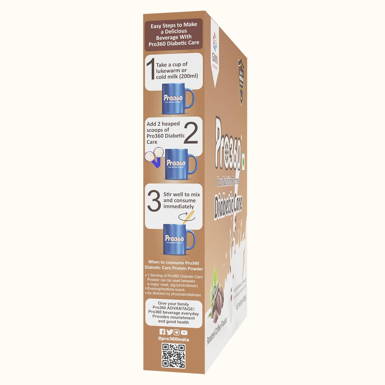 PRO360 Pro360 Diabetic Care Protein Powder for Diabetes - Food Supplement for Diabetic Patients - Helps in Managing Blood Sugar Levels - Zero Added Sugar - 200g Refill pack (Roasted Coffee)