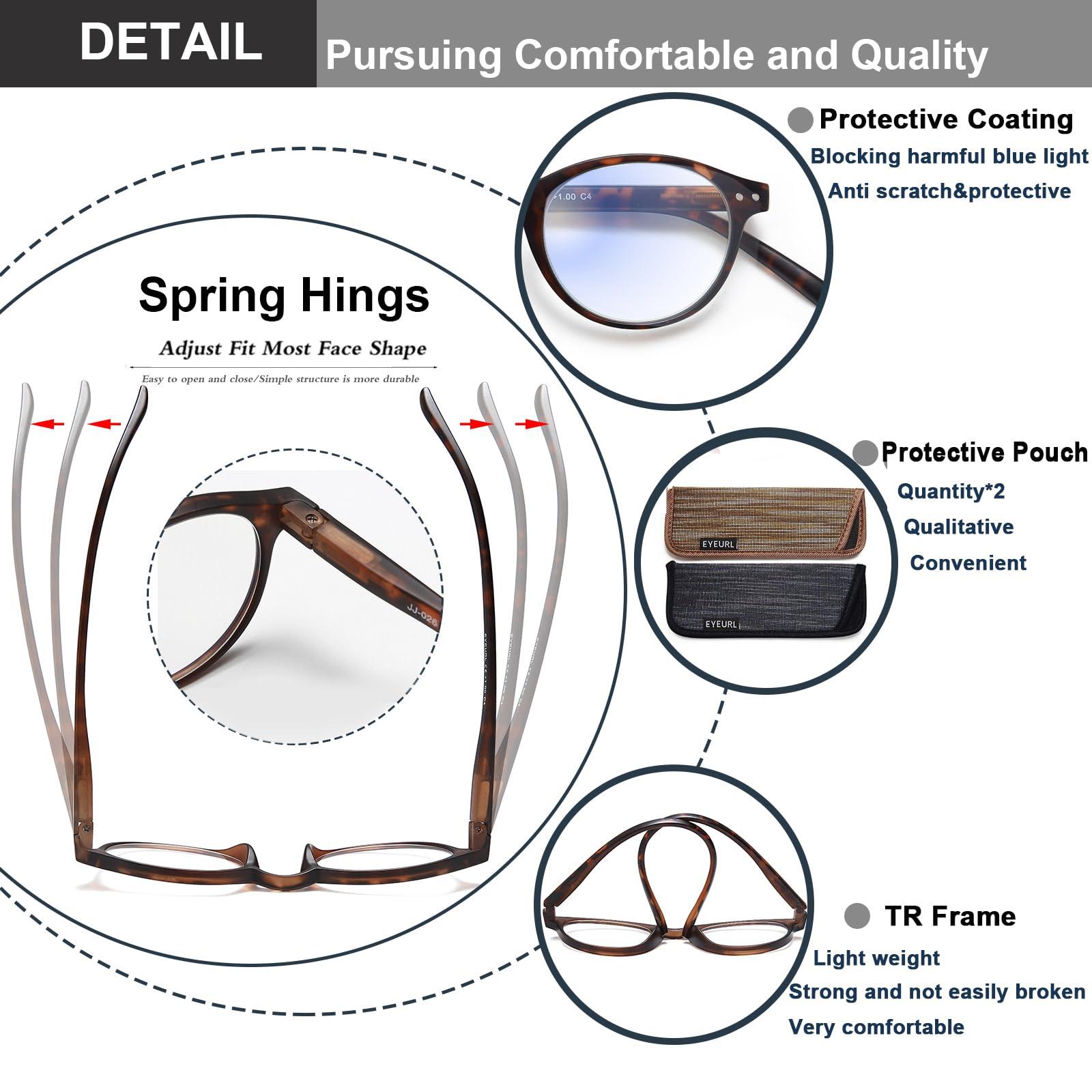 EYEURL EYEURL 4-Pack Small Round Reading Glasses for Women Men Neck Hanging Blue Light Blocking Eyeglasses TR90 Readers for Women, Pink+leopard, M