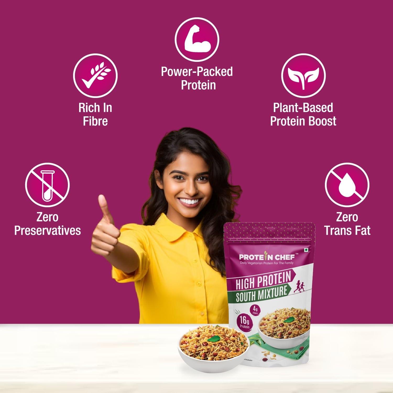 Protein Chef Protein Chef High Protein Snacks South Mixture Namkeen (180g) | 16gm Max Protein per Serve| Guilt free Healthy Snacks | Kerala Mixture style Sugar Free Snacks | Vegan Diet Snacks for Kids, Seniors