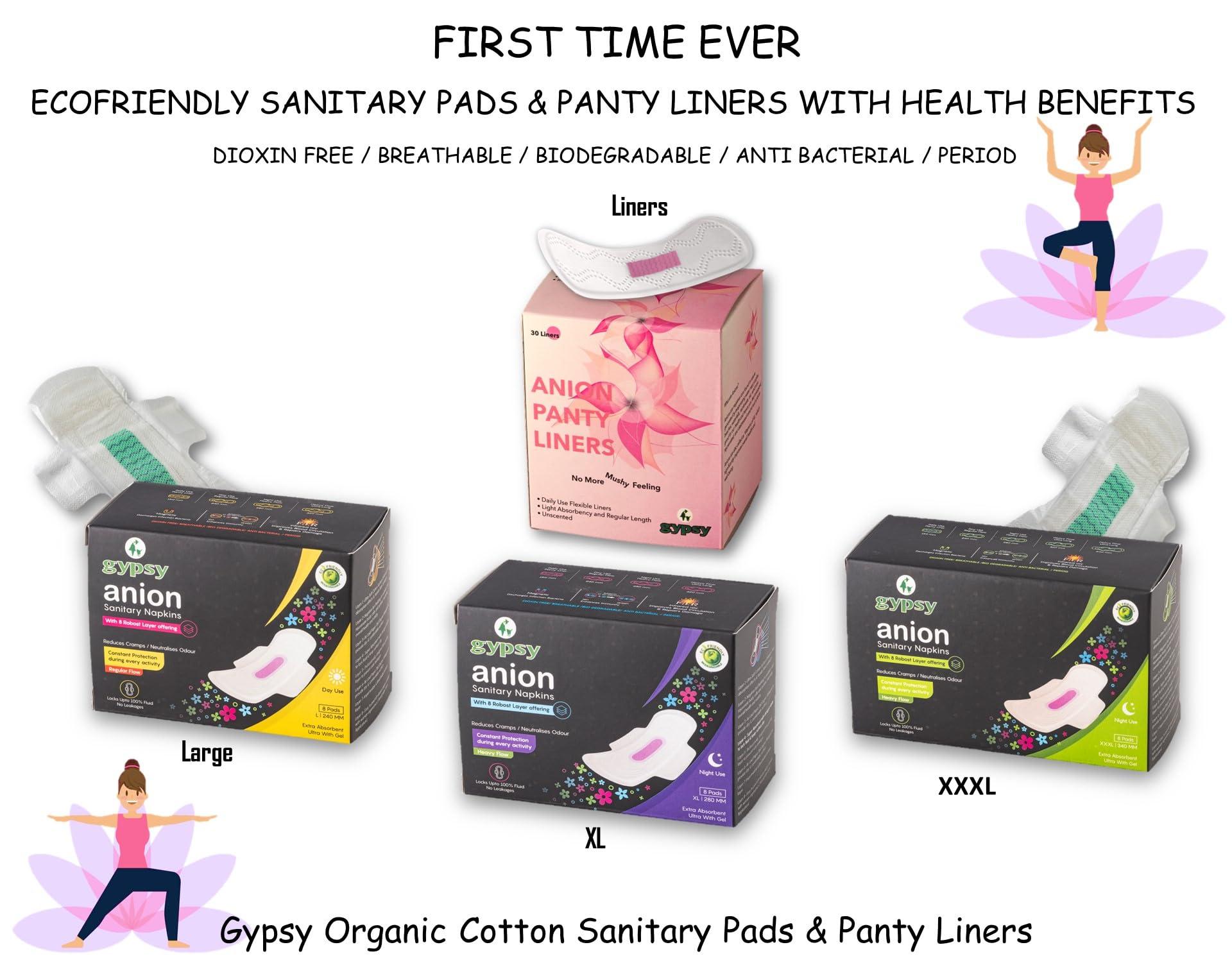 gypsy inc Gypsy Anion Ultra-Thin Sanitary Pads for Women | 40 Cotton Sanitary Napkins  Large (5 x 8) | Toxic Free & Rash Free Periods | Leakproof | Quick Absorption | Unscented | Extra Long | Skin Friendly.