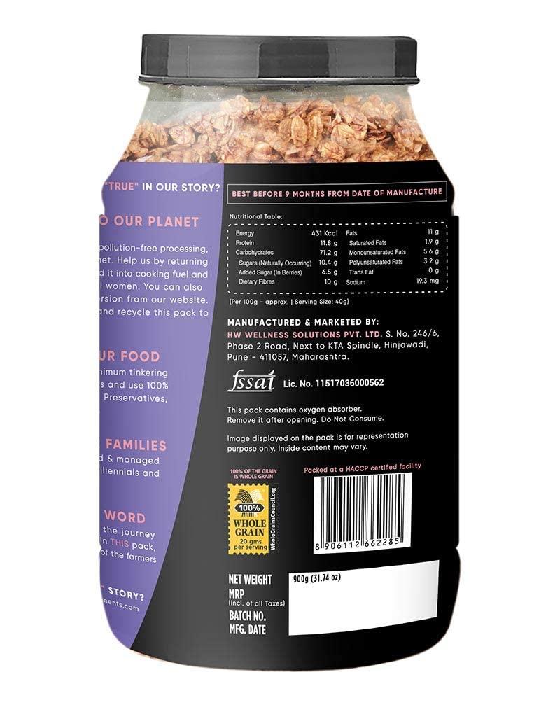 True Elements True Elements Crunchy Granola Dark Chocolate 900g - Granola for Breakfast | 23% Berries, Seeds & Almonds | 100% Wholegrain Cereal | Healthy and Tasty Breakfast