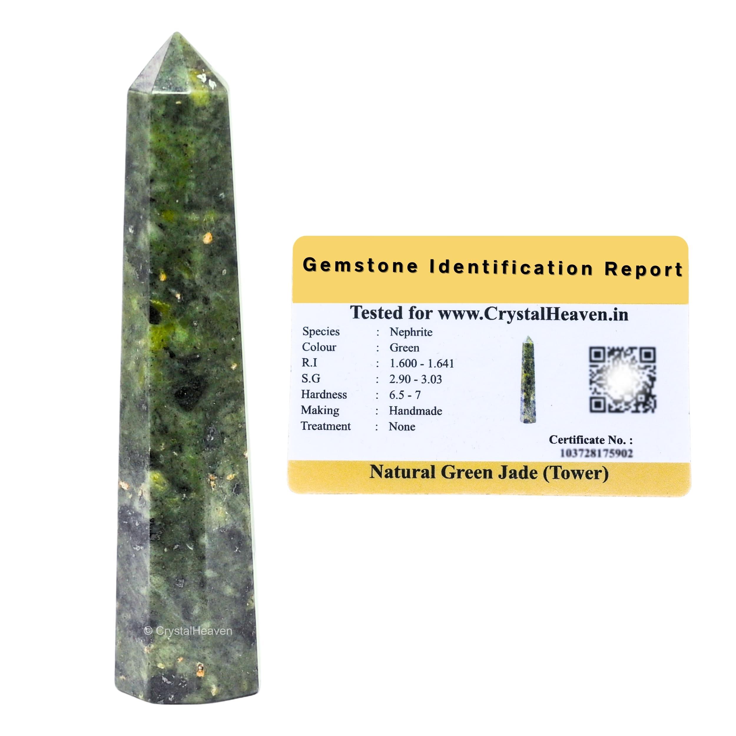 Crystal Heaven Crystal Heaven Certified Green Jade Tower Obelisk Point For Chakra, Healing And Balancing - Aaa Grade Original Certified Gemstone Agate For Reiki Meditation Yoga Spiritual (2-3 Inches)
