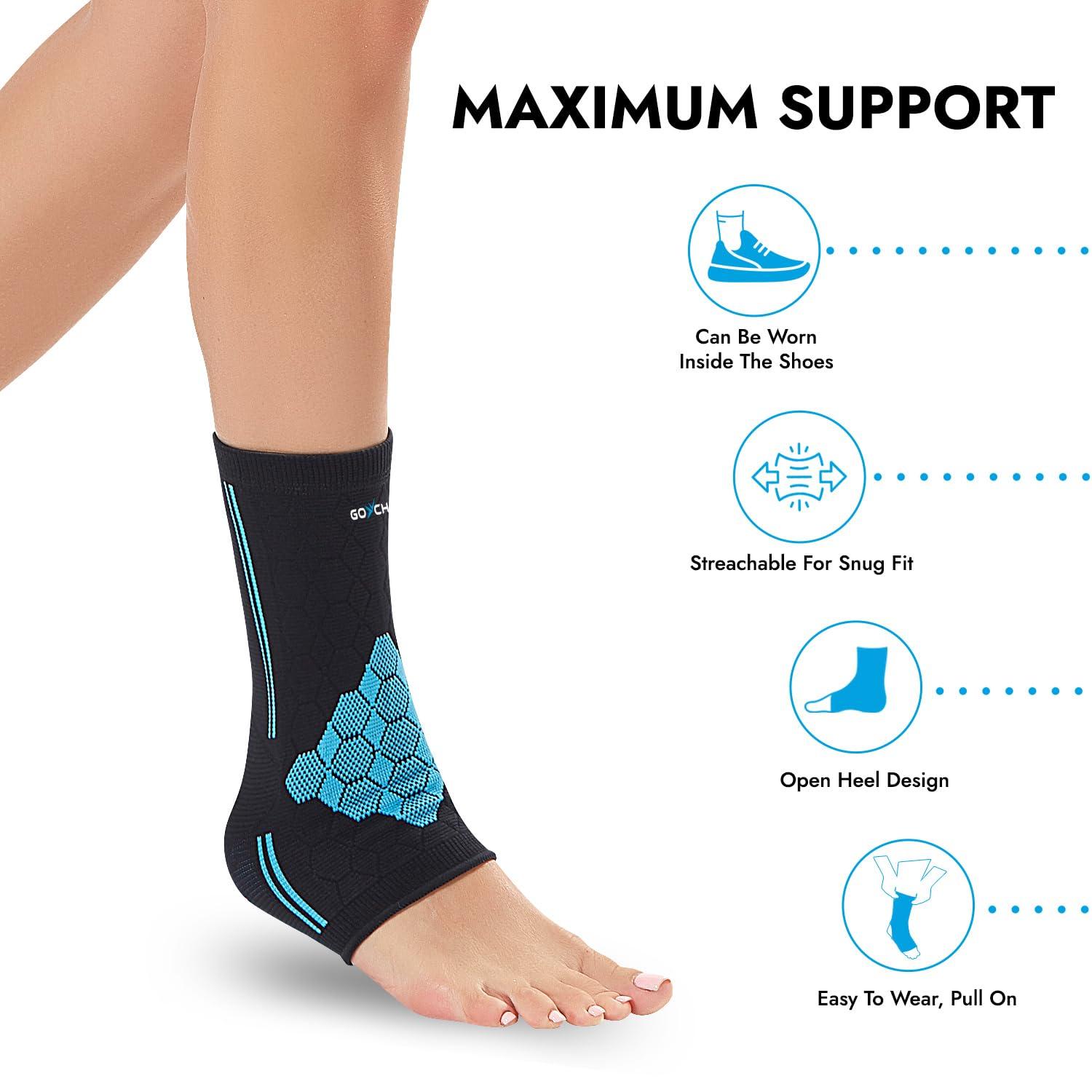 Gochamps GoChamps Ankle Support | Elastic & Lightweight Ankle Brace for Pain Relief, Compression & Stability | Breathable Knit for Men & Women | Ideal for Ankle Stress/Strain | Made with Japanese Technology |Sie - (SMALL)