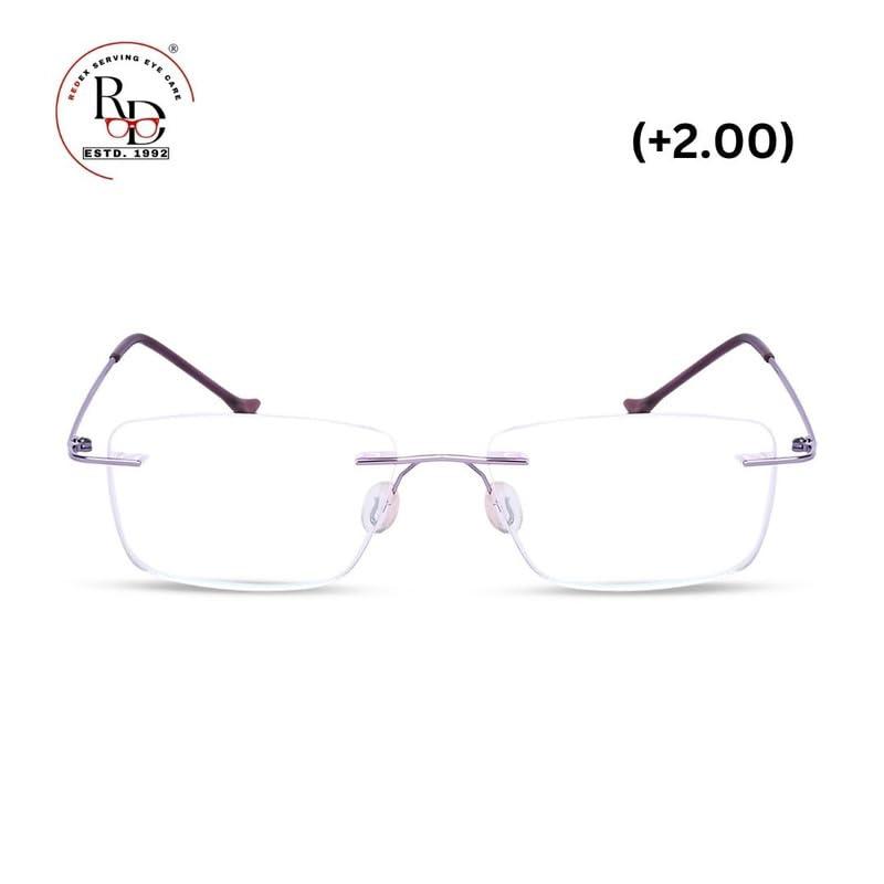 Redex Redex Rimless Rectangle Optical Premium Reading Glasses For Men And Women Reading Power Glasses For Men & Women (Purple, 3.00)