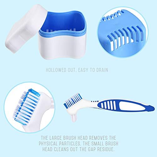 Patelai 2 Denture Bath Cases with 2 Denture Cleaner Brushes Denture Boxes Dentures Container with Basket Denture Holder Brush Retainer Case for Travel Retainer Cleaning (Lake Blue, Light Green, Blue, Green)