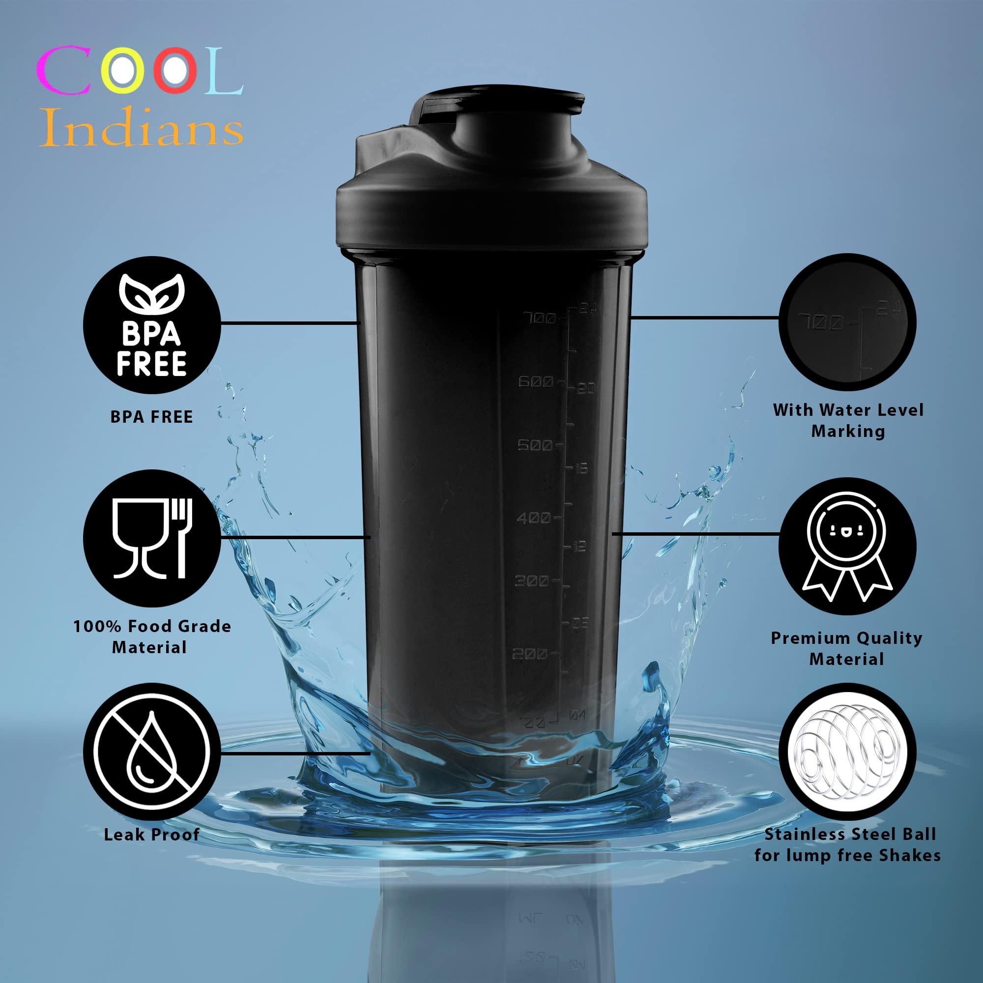 COOL INDIANS COOL INDIANS Gym Shaker Bottle, Shaker Bottles For Protein Shake 100% Leakproof Guarantee Protein Shaker|Sipper Bottle, Ideal For Protein, Pre Workout And Water BPA Free Material