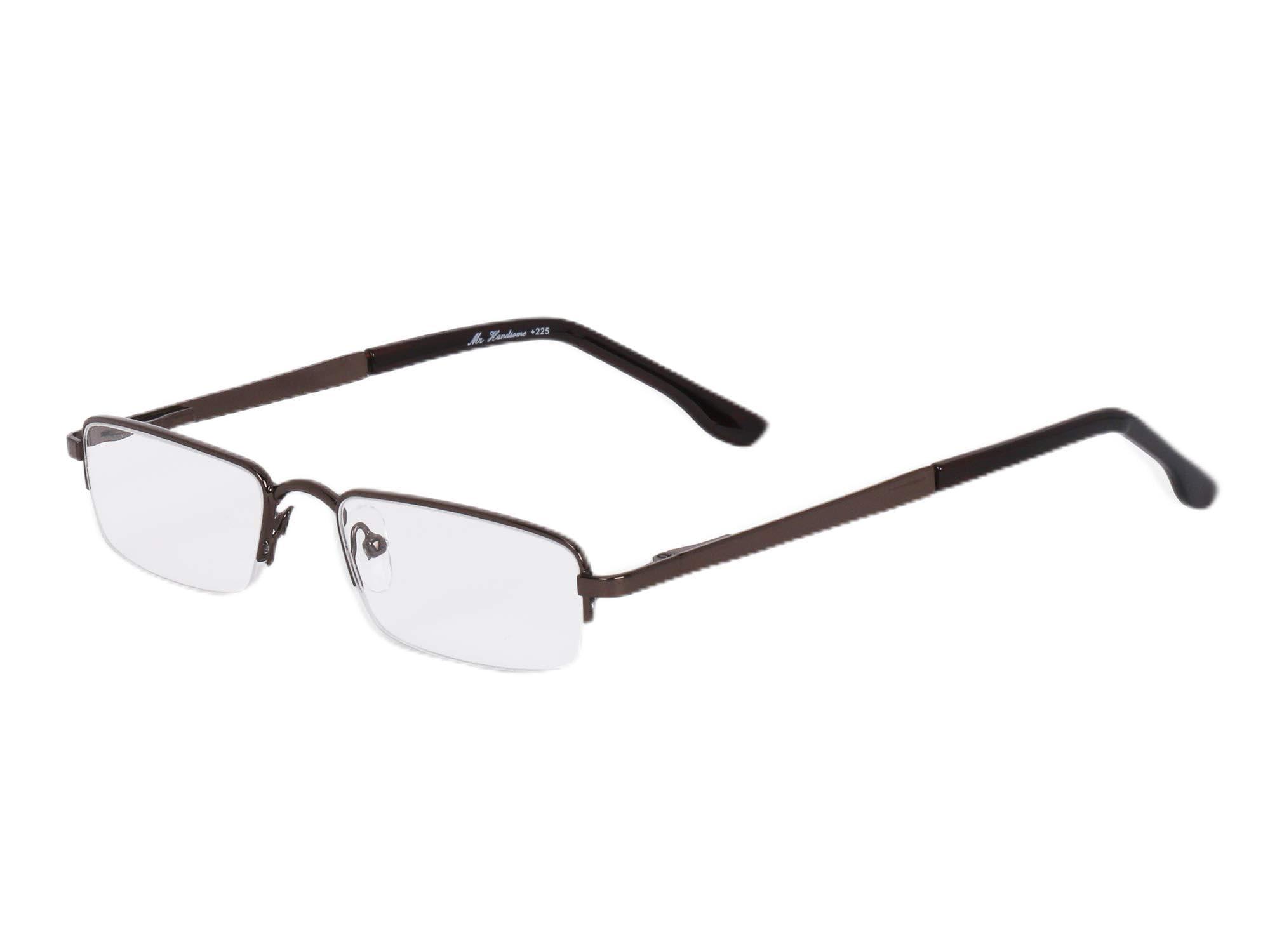 AEC AEC MetalRead Rectangle Half Rim Power Reading Glasses With Pen Clip & Smart Carry Case (+2.50, Brown)