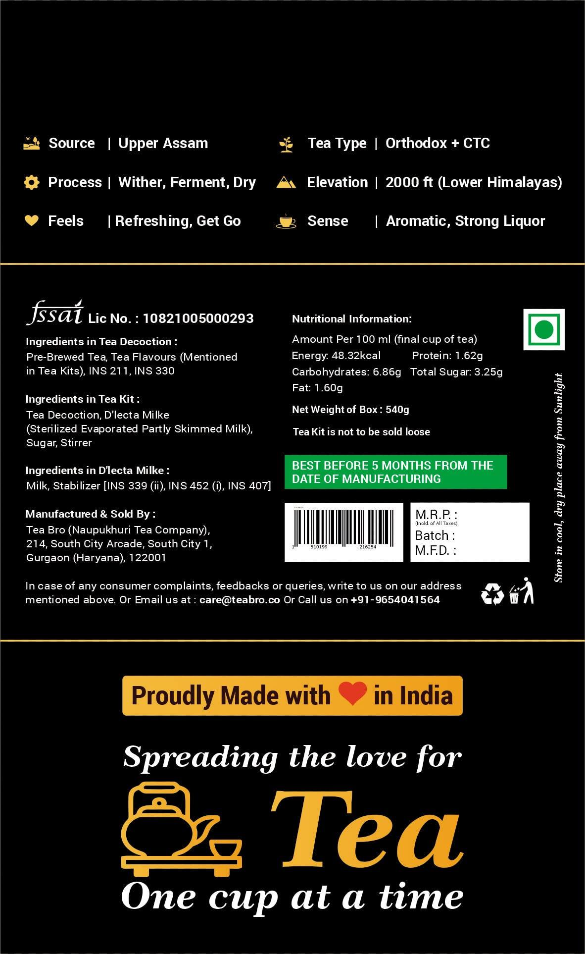 TEA BRO TEA BRO, Instant Milk Tea (100% Tea Original) Pack of 2 | Pre-Brewed Tea Liquid Decoction (Concentrate) | Just Add Hot Water | Per Pack - 12 Tea Kits with (Liq.Tea + Liq.Milk + Sugar) DadaJis Choice, 100% Tea (Original)