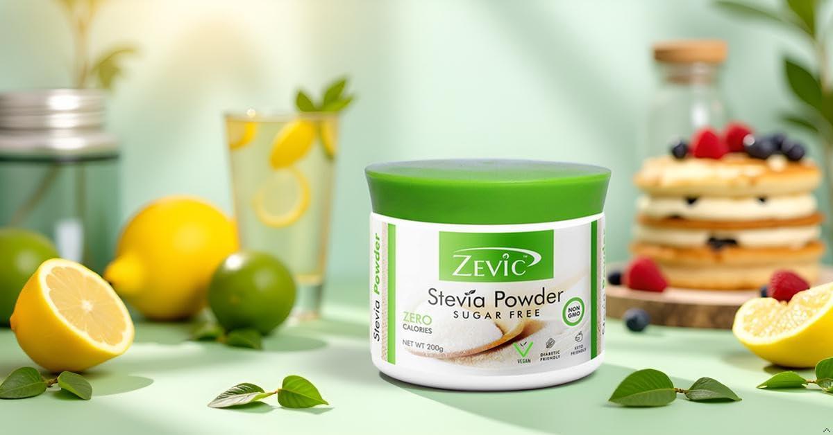 ZEVIC Zevic Stevia Sugar Free Powder | Zero Calories & Vegan | 100% Natural Sweetener Sugar Free White Powder | Keto & Diabetic Friendly - 200g (Pack of 3)