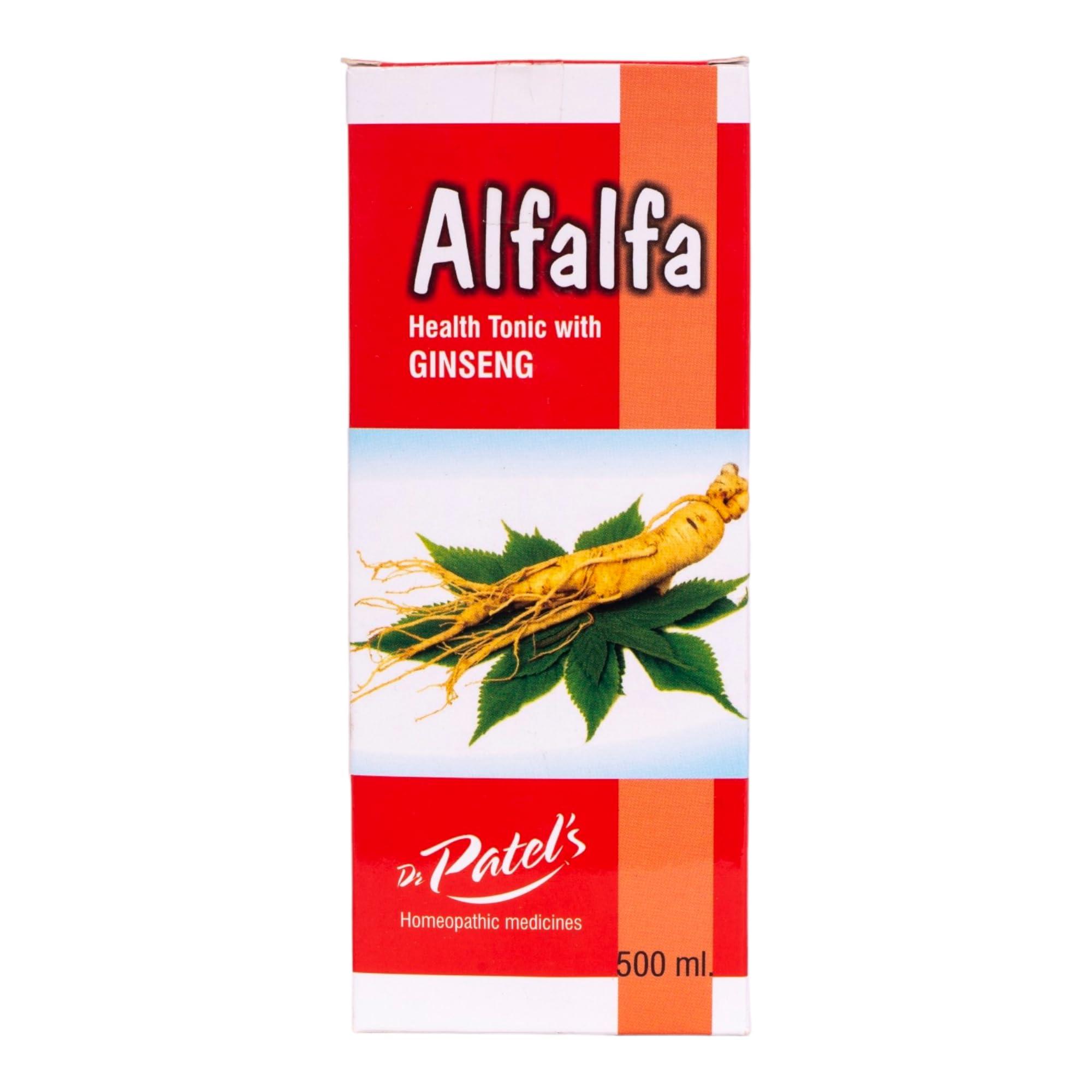 DR PATELS HOMEOPATHIC MEDICINES Dr Patel's Homeopathic Alfalfa Syrup - Health Tonic with Ginseng | Energy Booster, Stress Reliever Syrup - 500ml