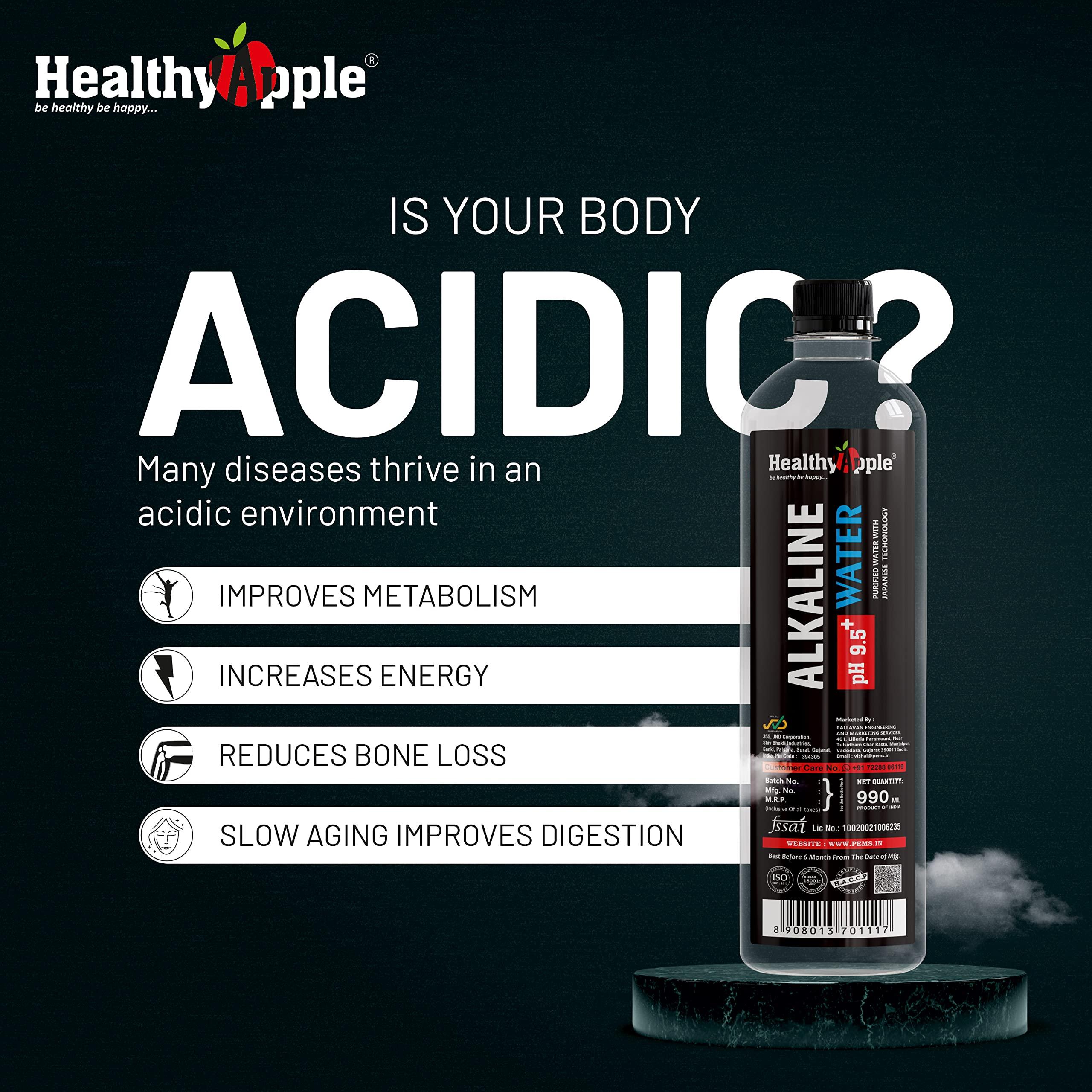 Healthy Apple Healthy Apple Nano-Filtered Ionized Alkaline Water with pH Up to 9.5 | High Mineral Content and Antioxidants 1000 ml (Non-Carbonated Water Based Beverage) (10)