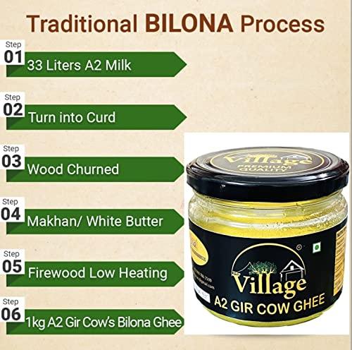 XENIYA ENTERPRISES THE VILLAGE pure Gir Organic A2 Pure Ghee | 100% Desi Gir Cow | Bilona Method | 350 ml Glass Bottle | Grass feed, Cultured, Premium & Traditional Ghee | Immunity Booster