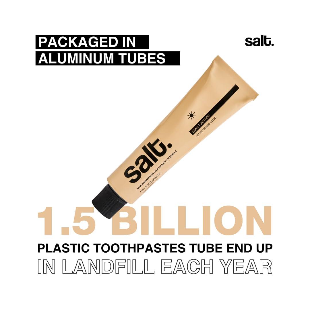 Salt Salt. Oral Care Saffron Dawn Day Toothpaste | Saffron and Mint Flavor | Enriched with Calendula Officinalis Extract & Aloe Leaf | Soothing Gums & Enamel Protection | Anti-Bacterial Formula | 100g