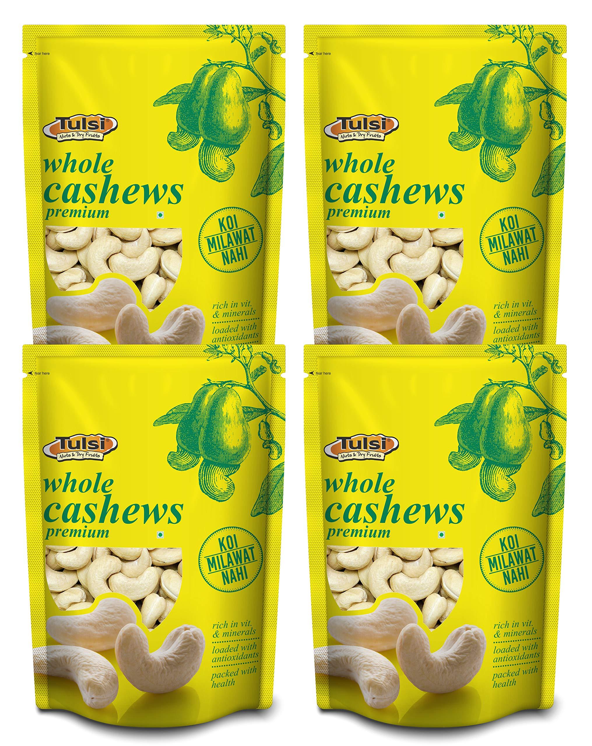 Tulsi Tulsi Whole Cashew Premium (Grade W320) 1Kg (200g x 4) | Handpicked Kaju Nuts | Premium Cashew Nuts | Raw Cashews | Rich in Protein | Source of Dietary Fiber | Good Size | Whole Kaju | (Pack of 4)