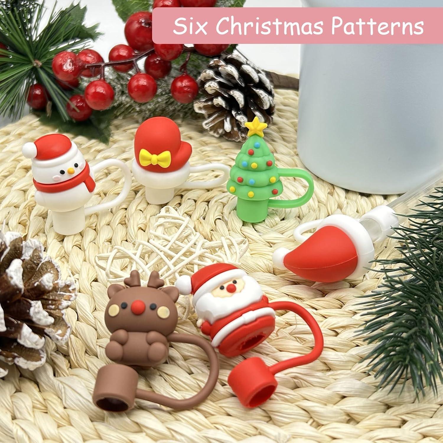 Xfopz Xfopz 6 Pcs Straw Cover Cap, Christmas Straw Topper Cup Accessories Santa Claus Christmas Tree 10mm Silicone Straw Covers for 30 & 40 Oz Tumbler Christmas Gifts