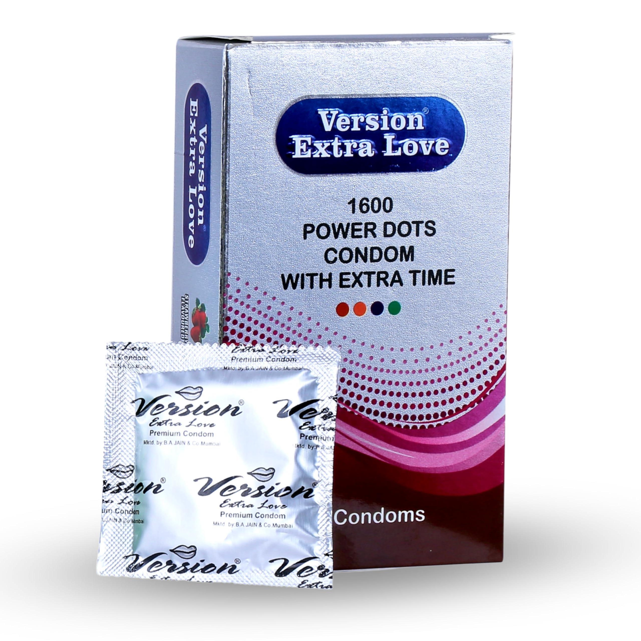 Version Extra Love Version Extra Love Version (Extra Dotted, Extra Time) 20s, Pack of 2 (Chocolate + Strawberry) Condoms for Men