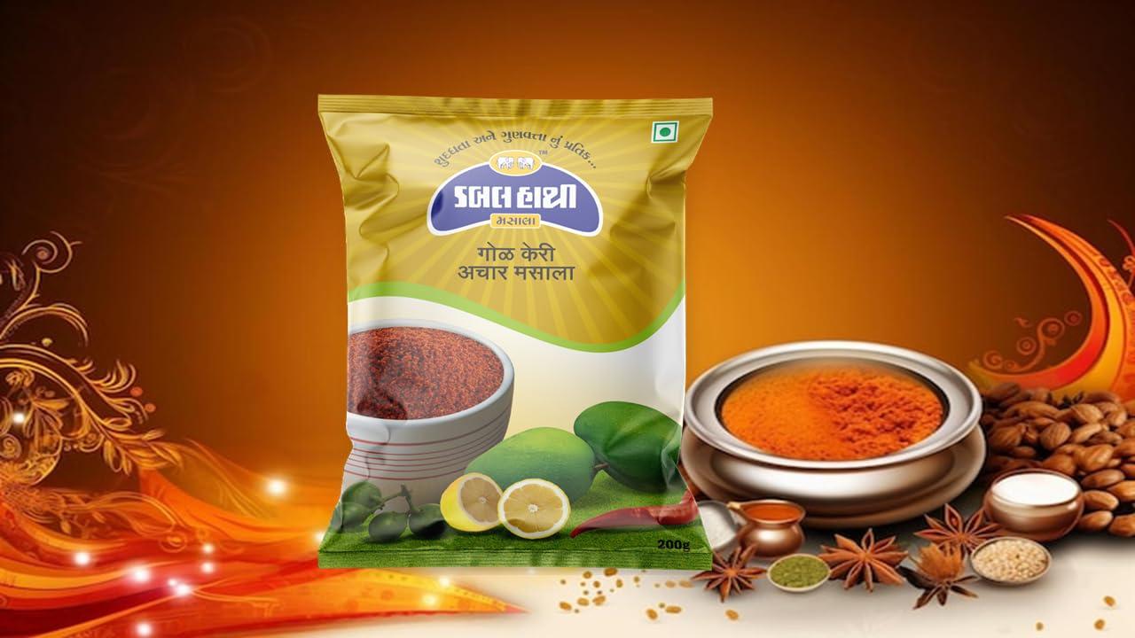 Double Hathi Double Hathi Gol Keri Homemade Masala Achar Masala Pickle Masala | Mango Pickle, Vegetarian | Delicious in Taste, No Artificial Color Or Preservatives (500 g)