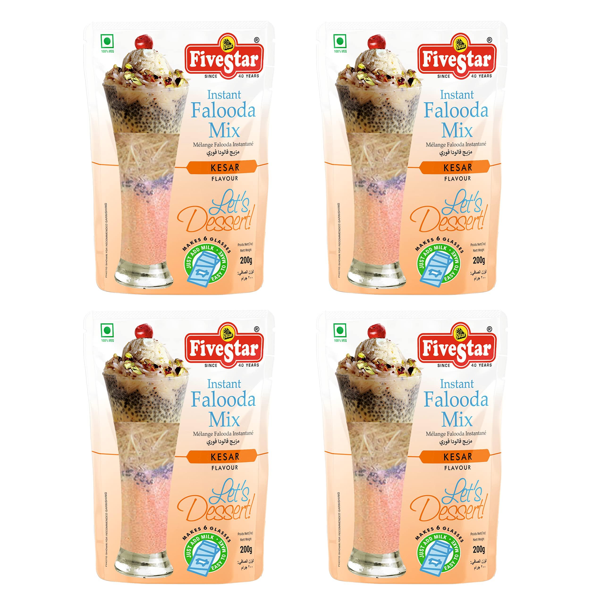 FIVESTAR Five Star Falooda Mix Kesar 200 Gram - Pack of 4, 800g for Children and Adults |Extra Creamy | Easy to Make | Ready to Eat