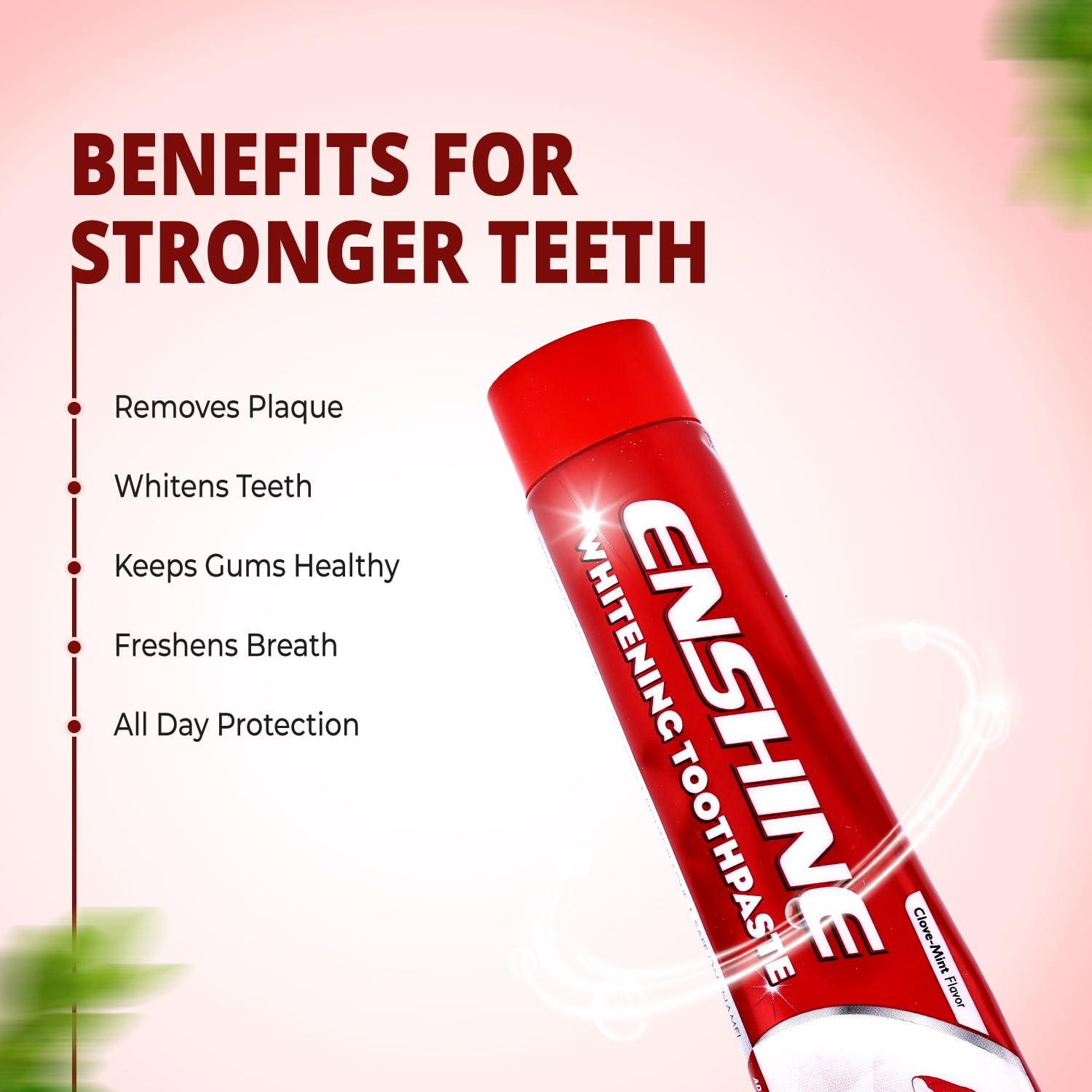 ENSHINE Enshine Teeth Whitening Toothpaste | With Papaya Enzyme & Bromelain | Removes Stains & Prevents Discoloration | Non-Toxic & Cruelty-Free Pack of 3(100gm)