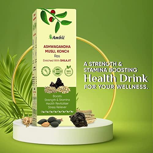 Ambic AMBIC Ayurvedic Ashwagandha Leaf Juice - 500ml to Boosts Energy & Immunity, Natural Blend of Ashwagandha Shilajit Musli & Konch Beej Provides Strength & Stamina, Stress Relief & General Wellness