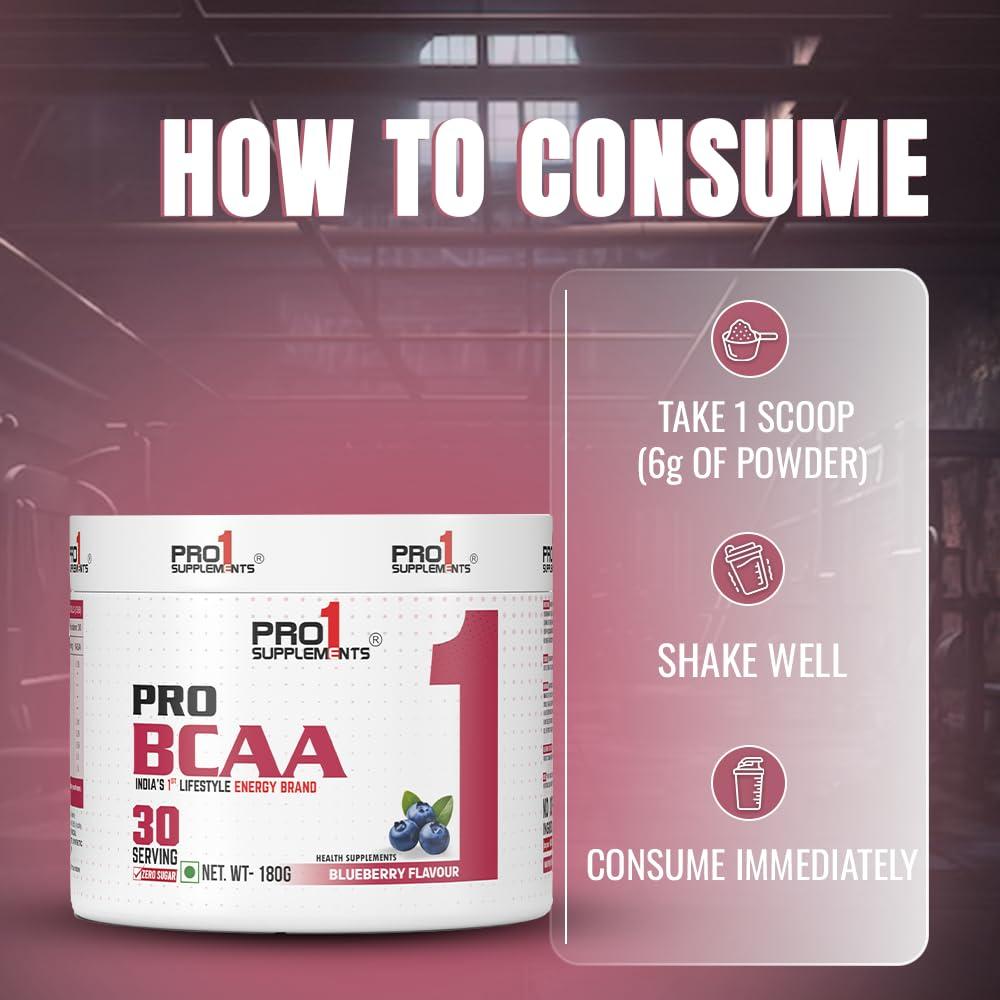 Pro1 Supplements Pro1 Supplements Pro BCAA Powder | bcaa Supplements for men & Women 180g - Blueberry Flavour