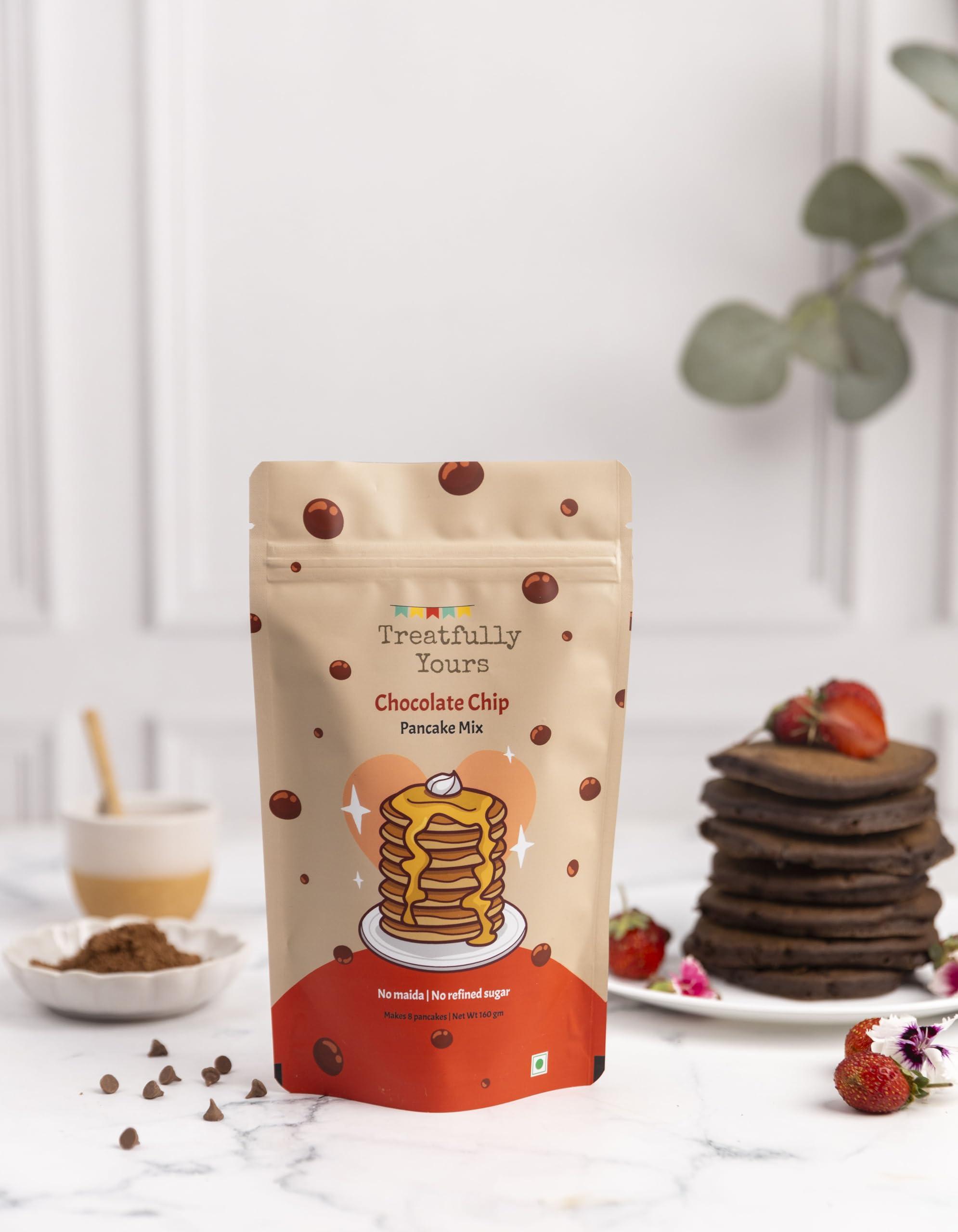 Treatfully Yours Treatfully Yours Chocolate Chips Pancakes Mix|Sweetened With Jaggery|No Maida|No Refined Sugar| Makes 8 Pancakes (Pack of 1, 160gm)