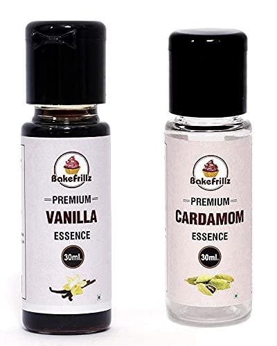 Bakefrillz Bakefrillz Vanilla and Cardamom Food Flavor Essence Combo for Cake Baking, Ice Creams, Puddings, Cookies Making, 30 ml x2