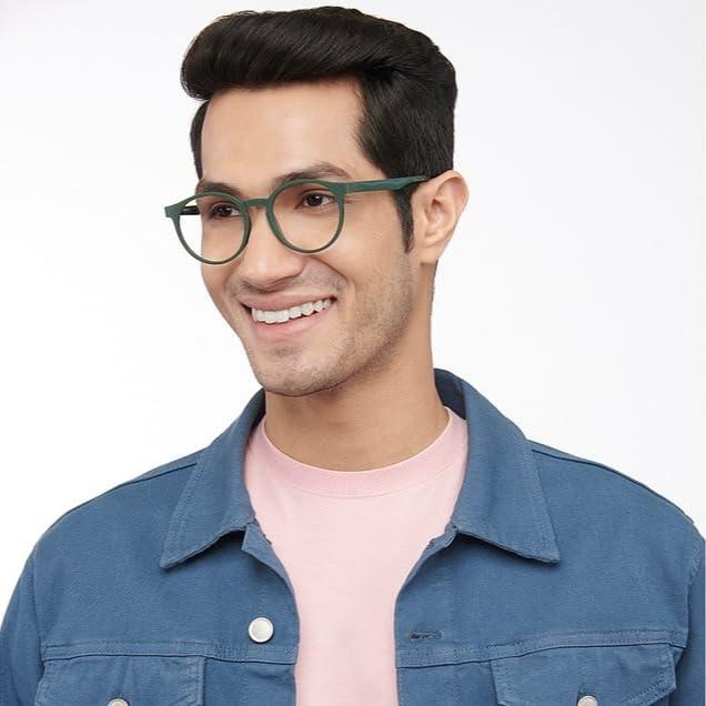 LENSKART BLU LENSKART BLU | Bluecut Computer Eyeglasses | Green Full Rim Round | For Men & Women | Large | LB E14453