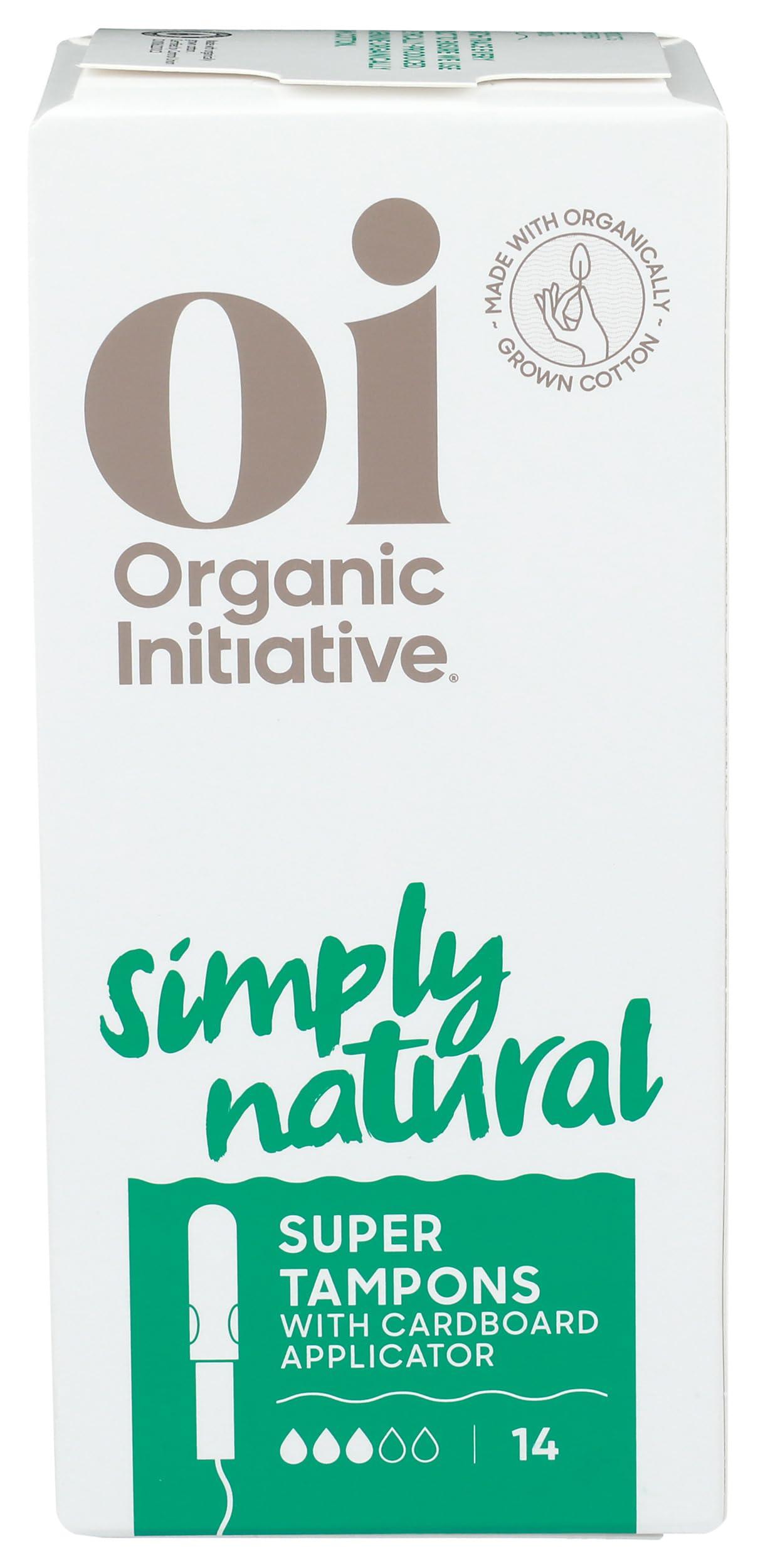 oi Oi Organic Cotton Applicator Tampons Made with 100% Biodegradable Materials - Super 14 Count - Hypoallergenic Tampons for Leak-Free Periods with Ultimate Natural Absorbency, Comfort, and Confidence