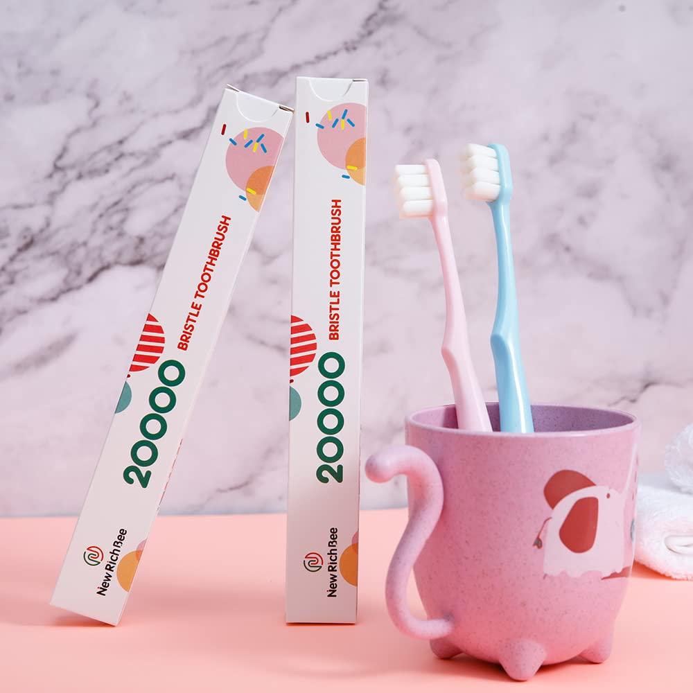 newrichbee Newrichbee 4 Pack Micro Nano Extra Soft Toothbrush for Adults, 20000 Bristle, Soft Toothbrush for Sensitive Teeth or Gum Clean Effectively (Blue, Green, Pink, Flesh)