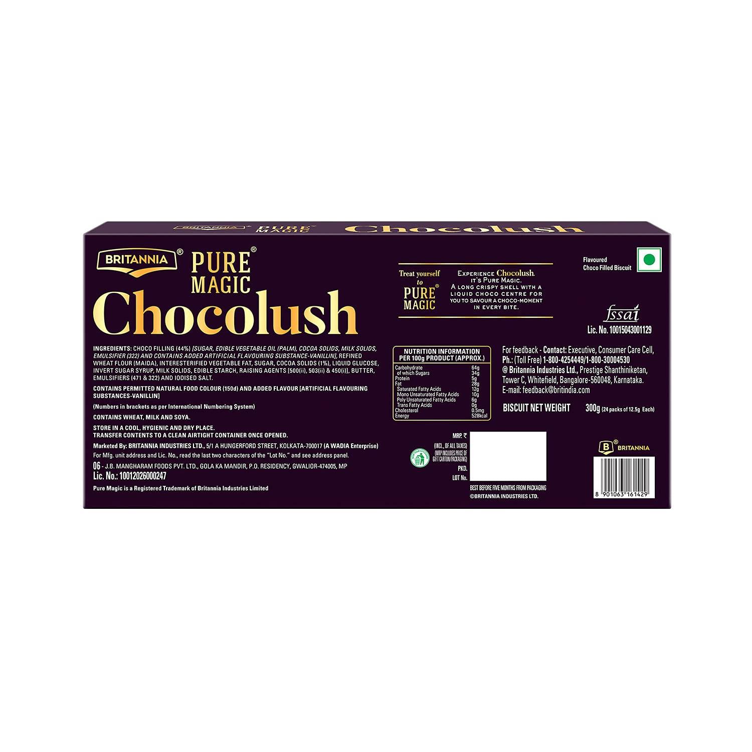 Britannia Britannia Pure Magic Chocolush, 300g, with extra crunchy biscuit and gooey choco-filling, Pack of 2