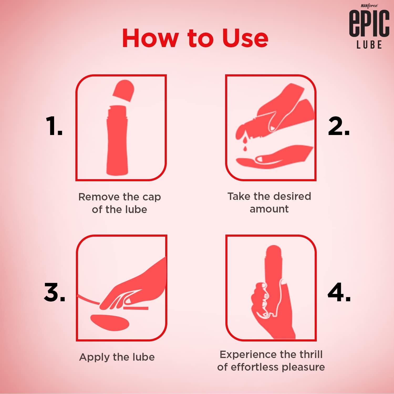 Manforce Epic Lube, Strawberry Flavoured Lubrication Gel for Men & Women, Water-Based Gel, Skin-Friendly, Safe to Use with Condoms, 60ml x 6