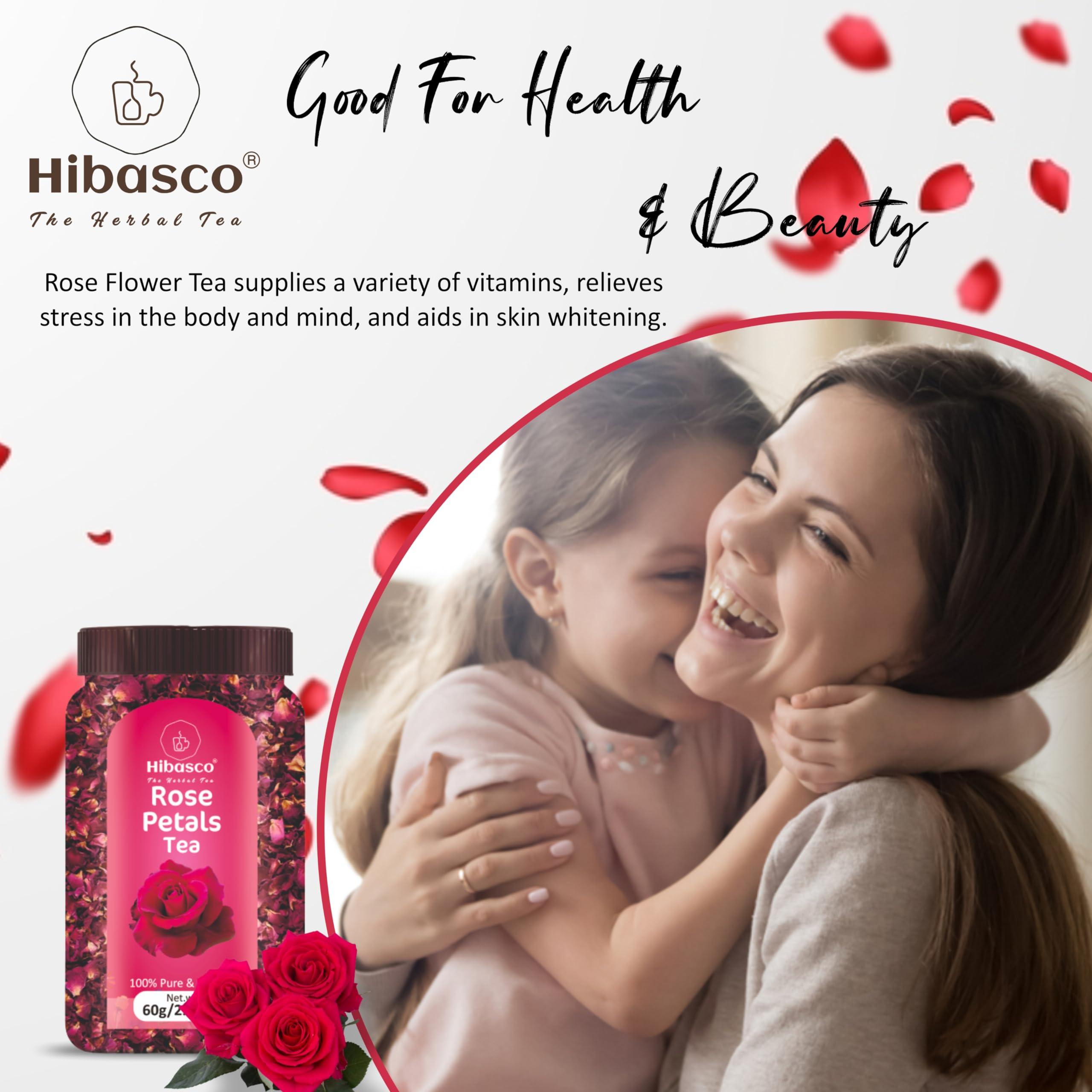 HIBASCO HIBASCO Rose Petals Tea | Natural Colorant | Used for Hot Tea | Iced Tea | Cocktails | Mocktail | Syrups | 60 gm