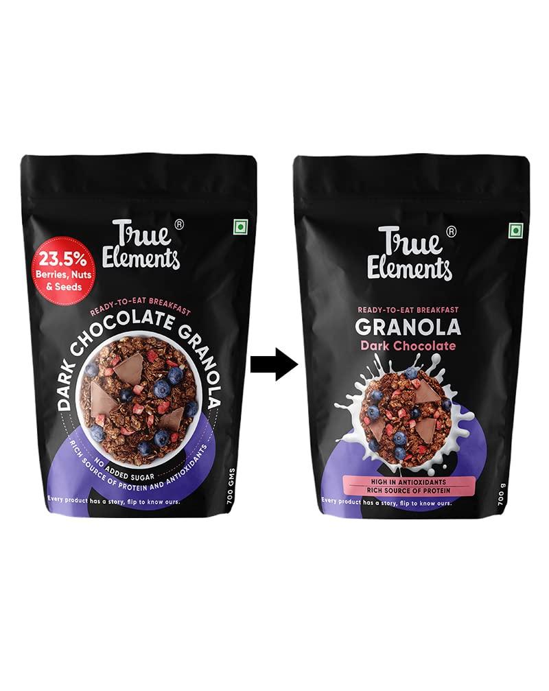 True Elements True Elements Dark Chocolate Granola 700g - High Fiber Granola | 100% Natural Dark Chocolate | Wholegrain Cereal for Breakfast