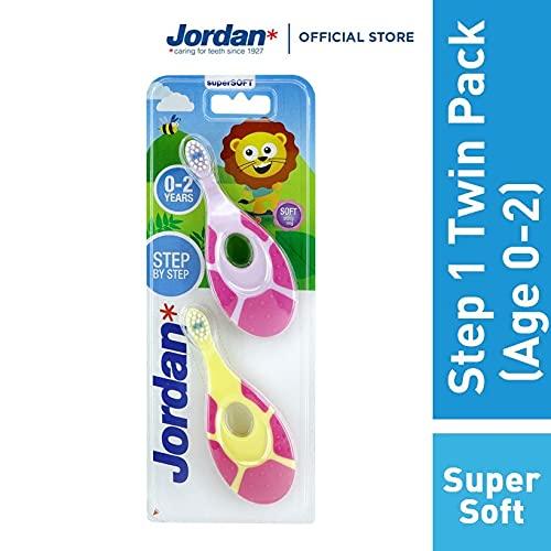 Jordan Jordan Step 1 Baby Toothbrush, 0-2 Years, Soft Bristles, BPA Free (Pack of 4, 0-2 Years - Multi Color)
