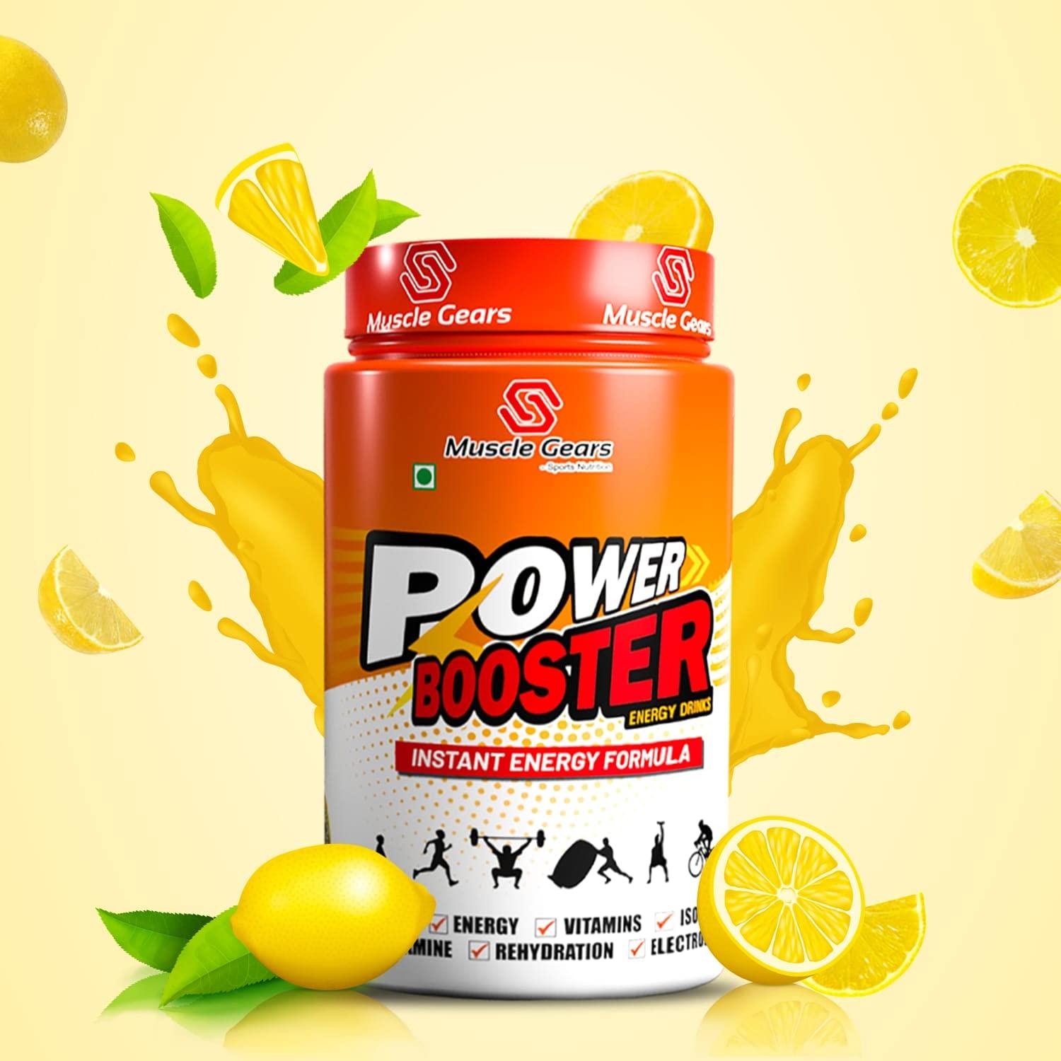 Muscle Gears Muscle Gears Power Booster - FSSAI Certified, Energized and fortifies with Vitamins for Best Results Possible - Energizing Mango Flavor - Pre Workout Supplement
