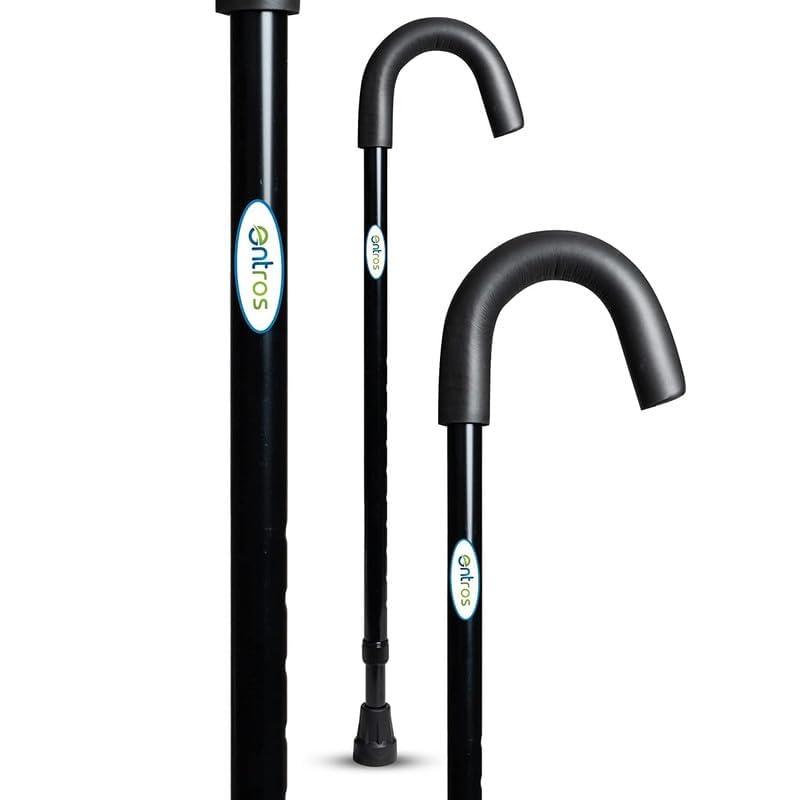 entros Entros Single Leg U-Shaped Walking Stick | Height Adjustable | Lightweight Aluminum Stick with Anti-Skid Base | Walking Cane for Old People, Patients, and Handicaps KL928B