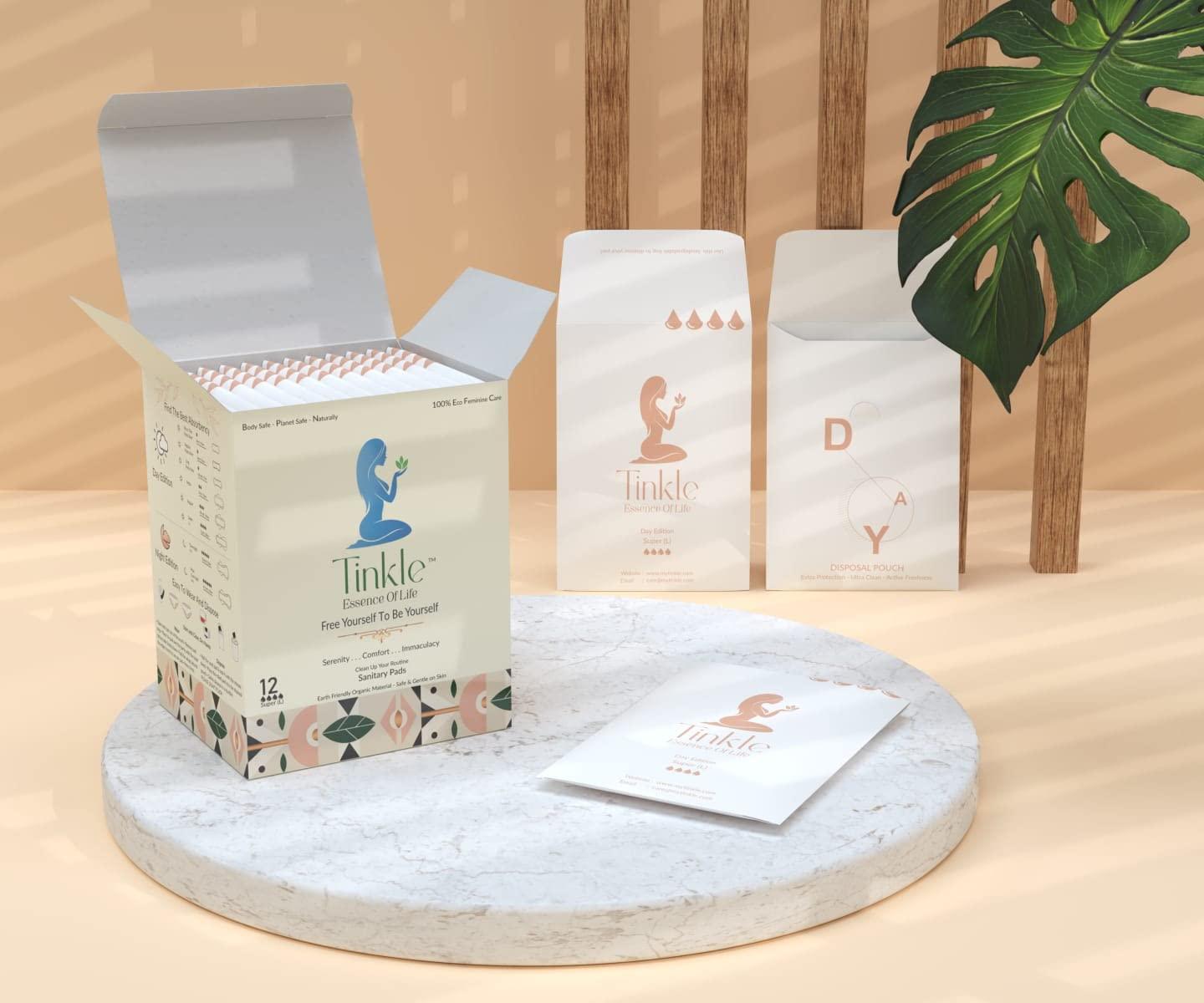 Tinkle Tinkle Eco-luxe Sanitary Pads With Disposal Pouches For Girls, Ultra Thin Organic Soft Cotton Period Pads, All Regular 240 mm 38 Counts In Pack Of 2, Antibacterial Biodegradable Rash-Free Sanitary Napkins For Teenagers, Normal-Sensitive Skin, Day-Nig