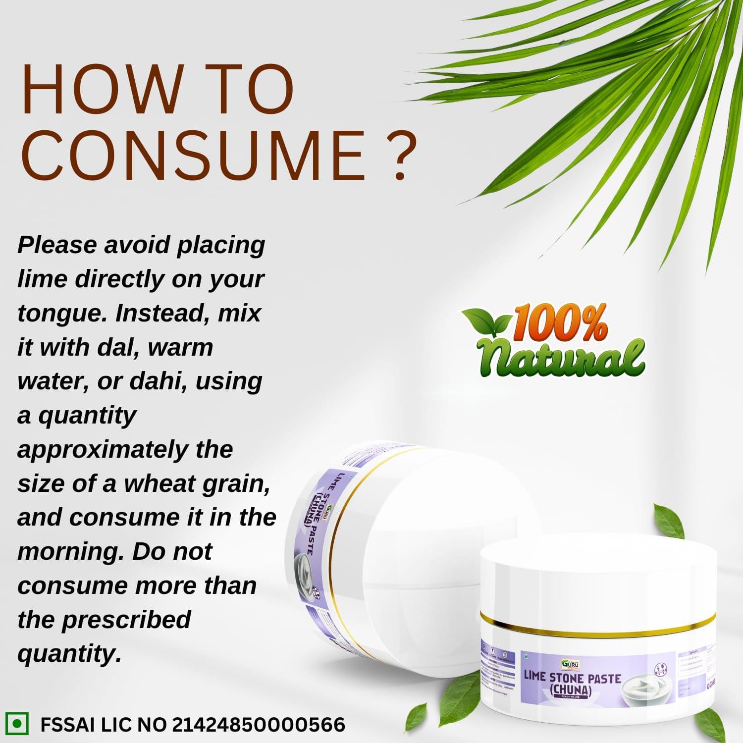 GURU SAMPOORNA TAAJA GURU Edible Limestone (Chuna Paste) :- 75 gm | Good for Bone Health | Rich in Calcium | Paan Chuna Paste